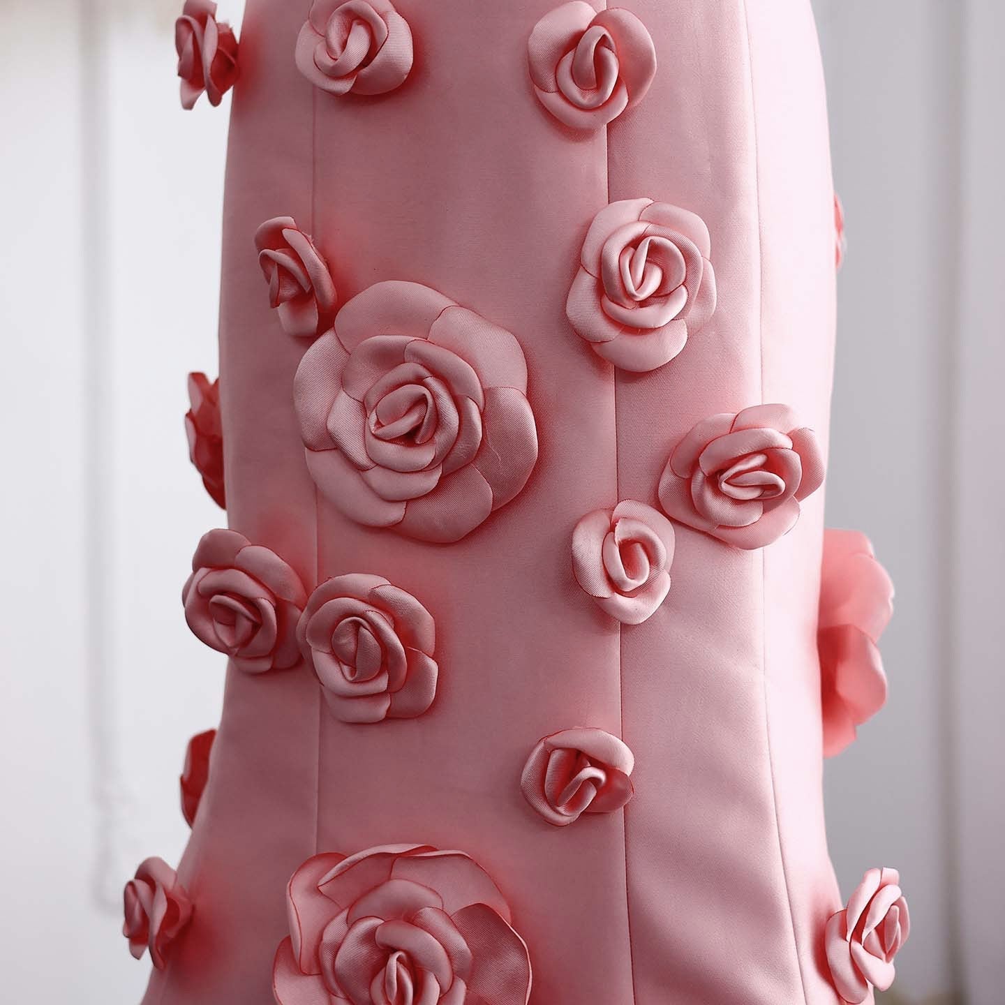 Elegant Pink 3D Flowers Strapless Evening Dress SF025