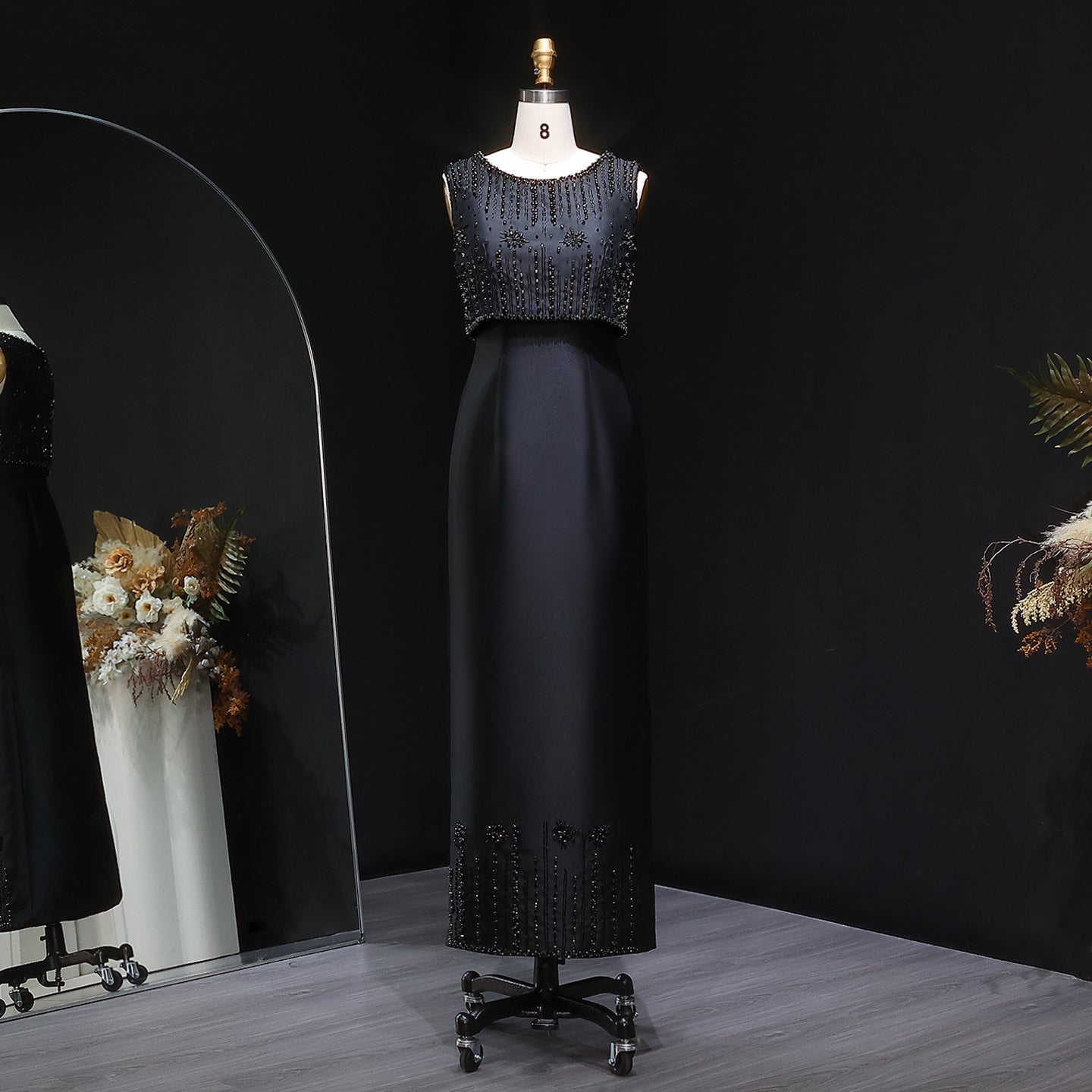 Luxury Rhinestones Silver Midi Evening Dress SS277  Black / US 16