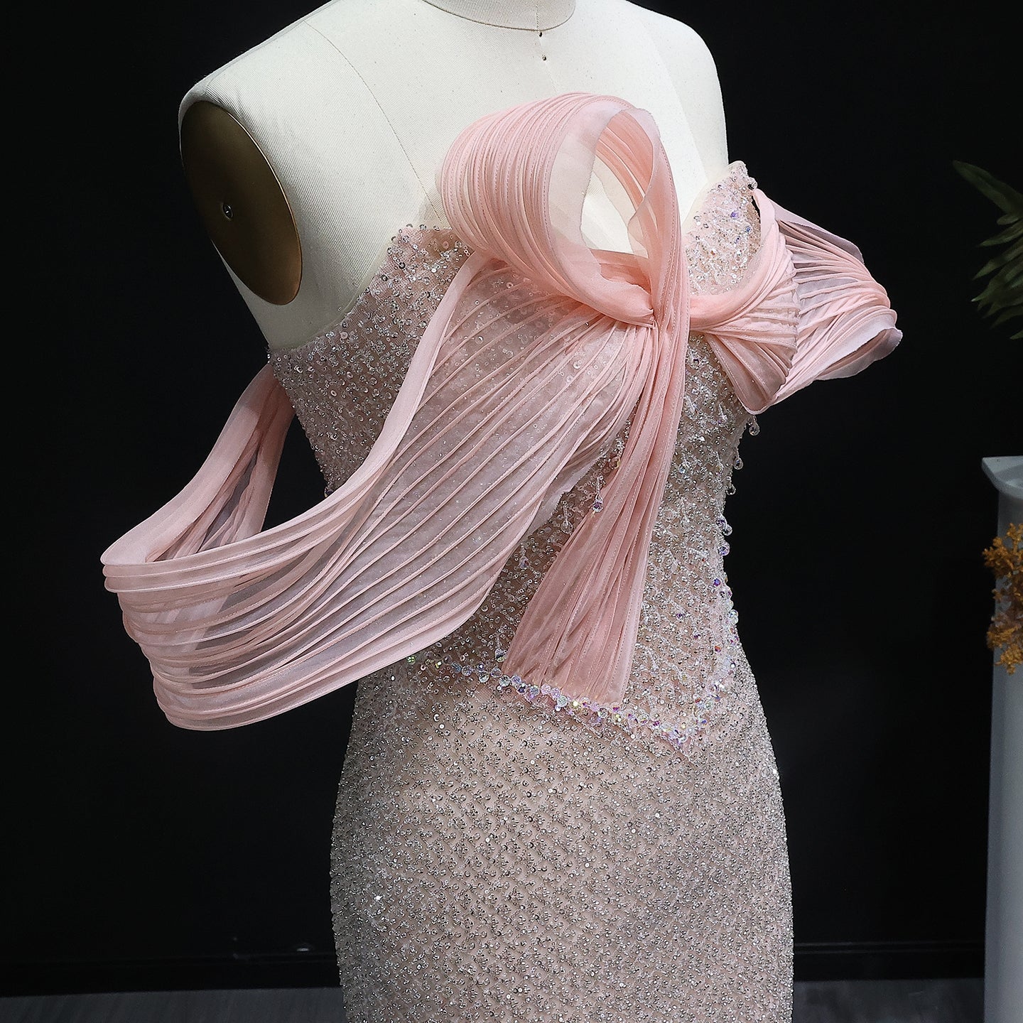 Luxury Off Shoulder Blush Pink Evening Dress SS521