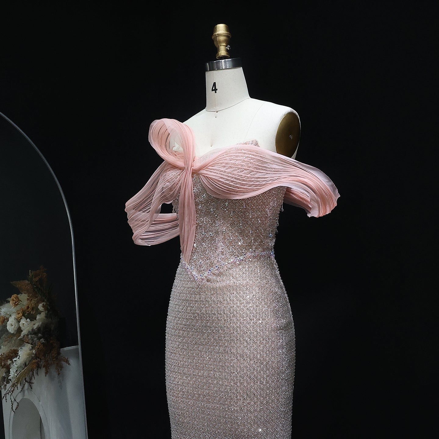 Luxury Off Shoulder Blush Pink Evening Dress SS521