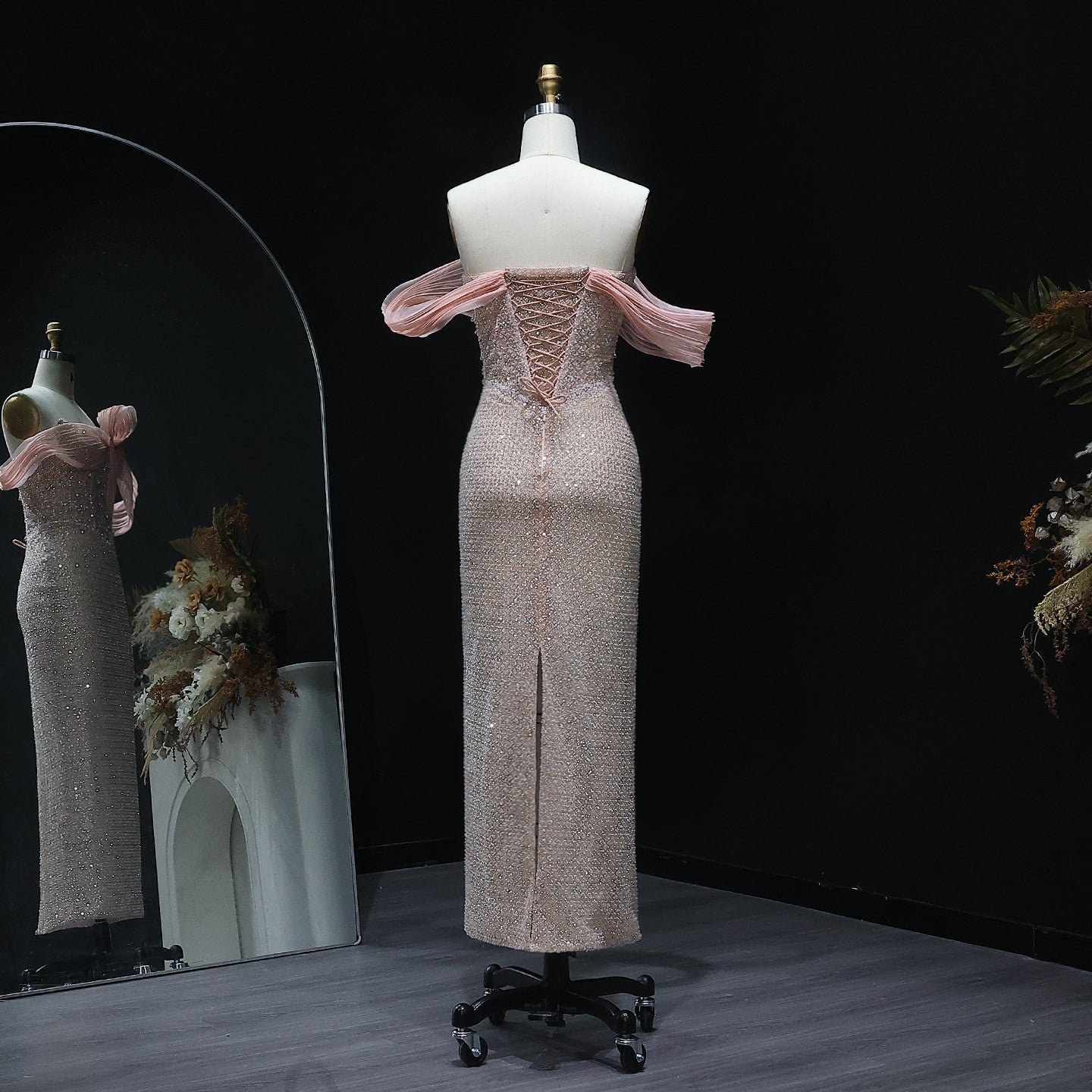 Luxury Off Shoulder Blush Pink Evening Dress SS521