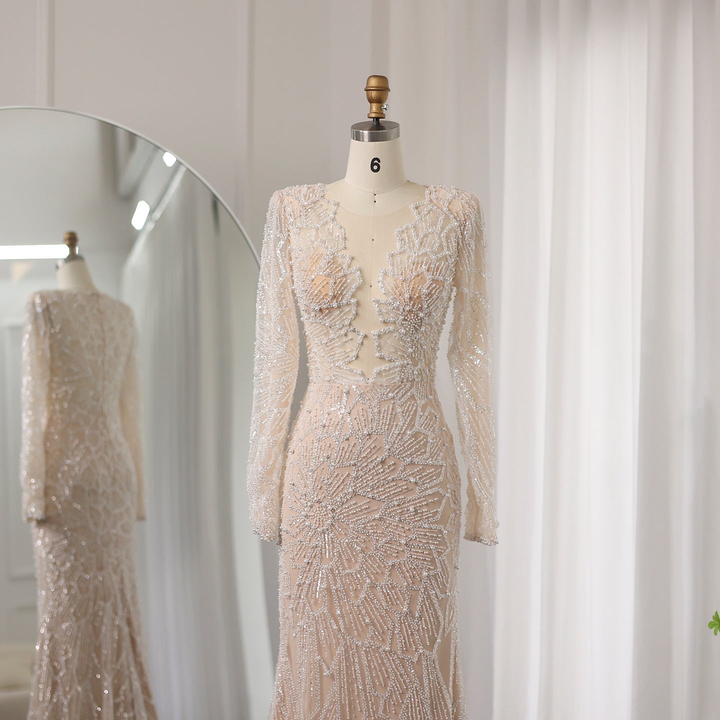 Luxury Nude Long Sleeves Evening Dress SS459