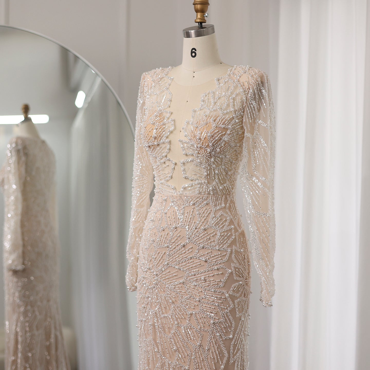 Luxury Nude Long Sleeves Evening Dress SS459