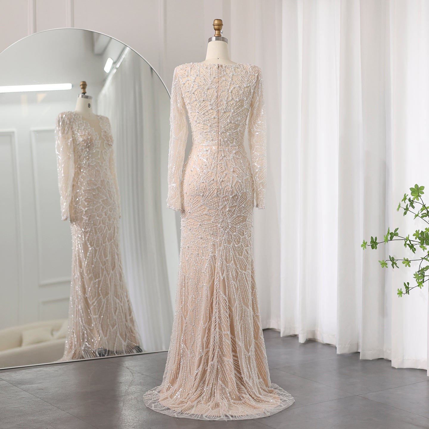 Luxury Nude Long Sleeves Evening Dress SS459