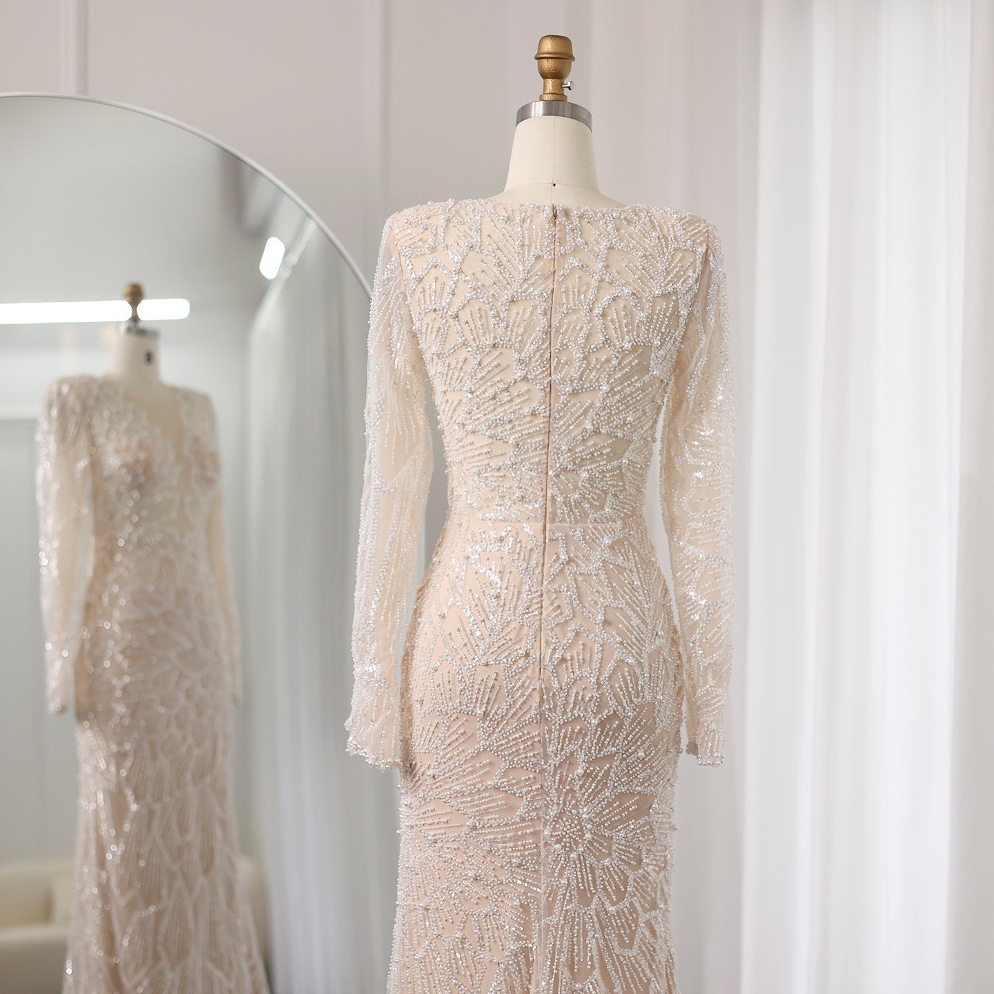 Luxury Nude Long Sleeves Evening Dress SS459