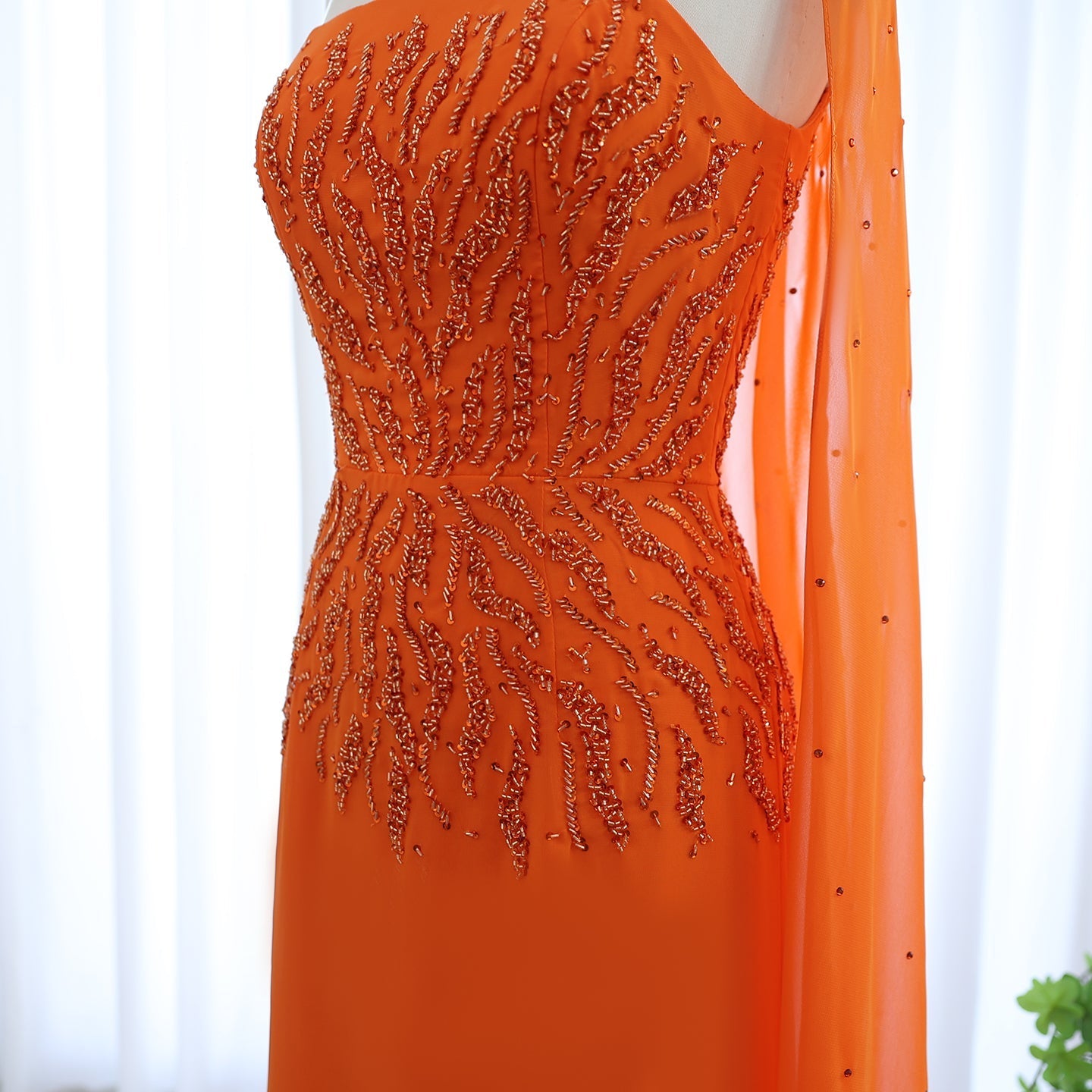 Luxury Orange Strapless Evening Dress with Cape Sleeves SS299