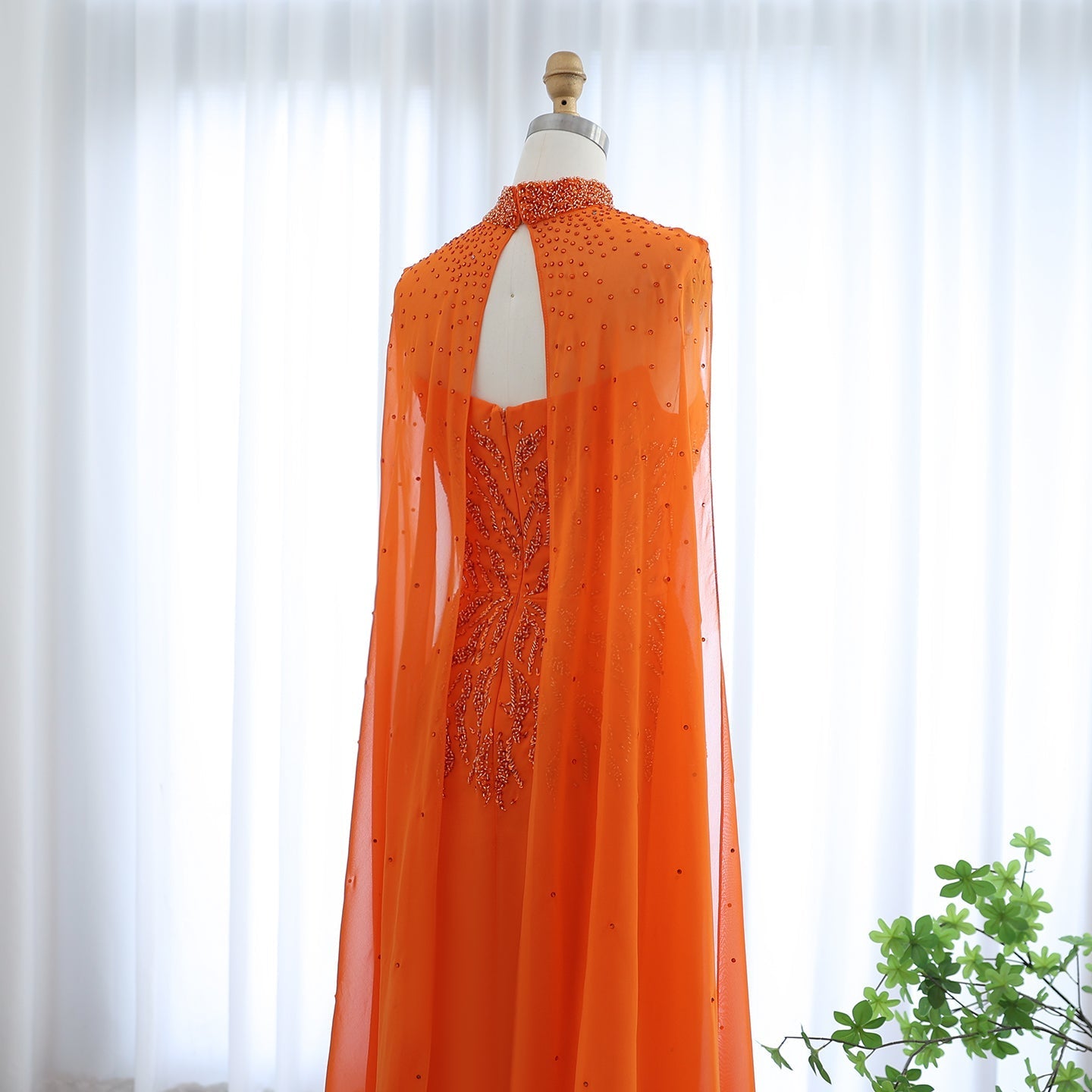 Luxury Orange Strapless Evening Dress with Cape Sleeves SS299