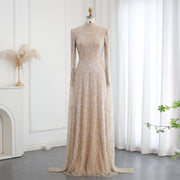 Luxury Sage Green Evening Dress with Cape Sleeves SS630  Champange / US 20