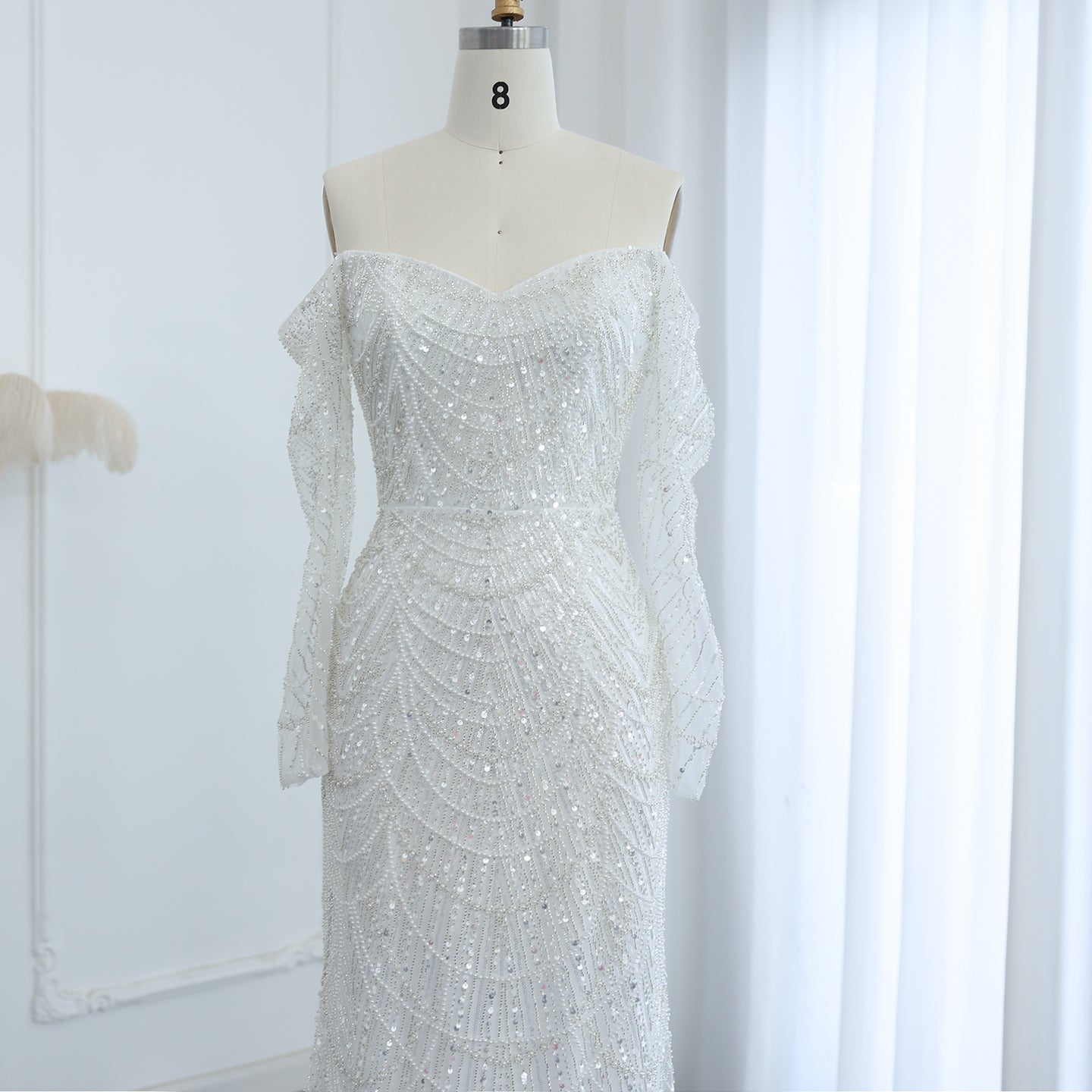 Luxury Off Shoulder Long Sleeves Mermaid Evening Dress SS609