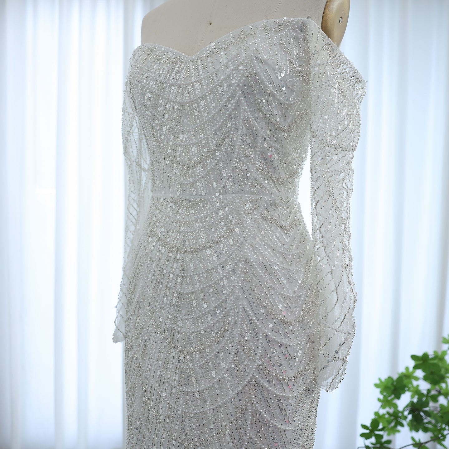 Luxury Off Shoulder Long Sleeves Mermaid Evening Dress SS609