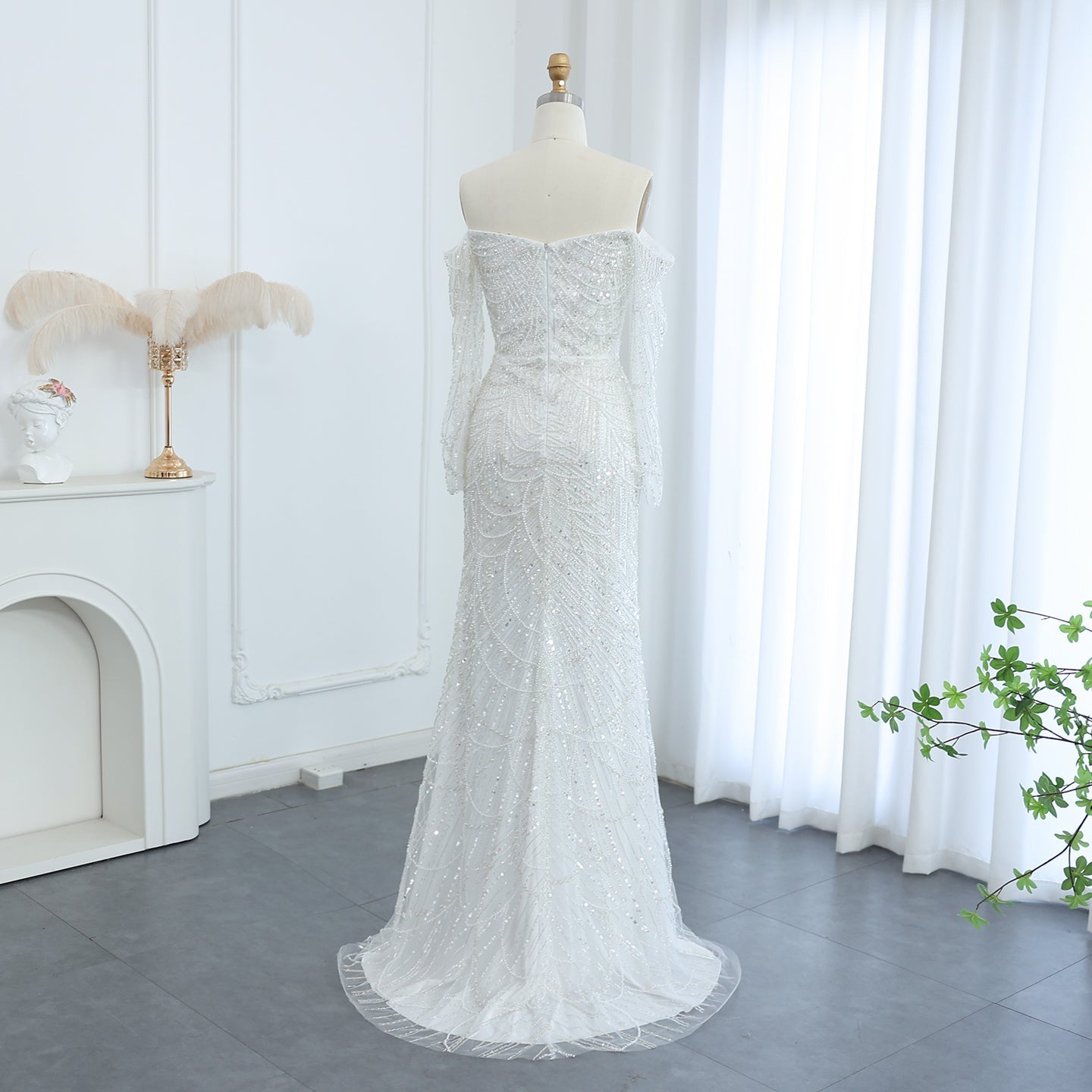 Luxury Off Shoulder Long Sleeves Mermaid Evening Dress SS609