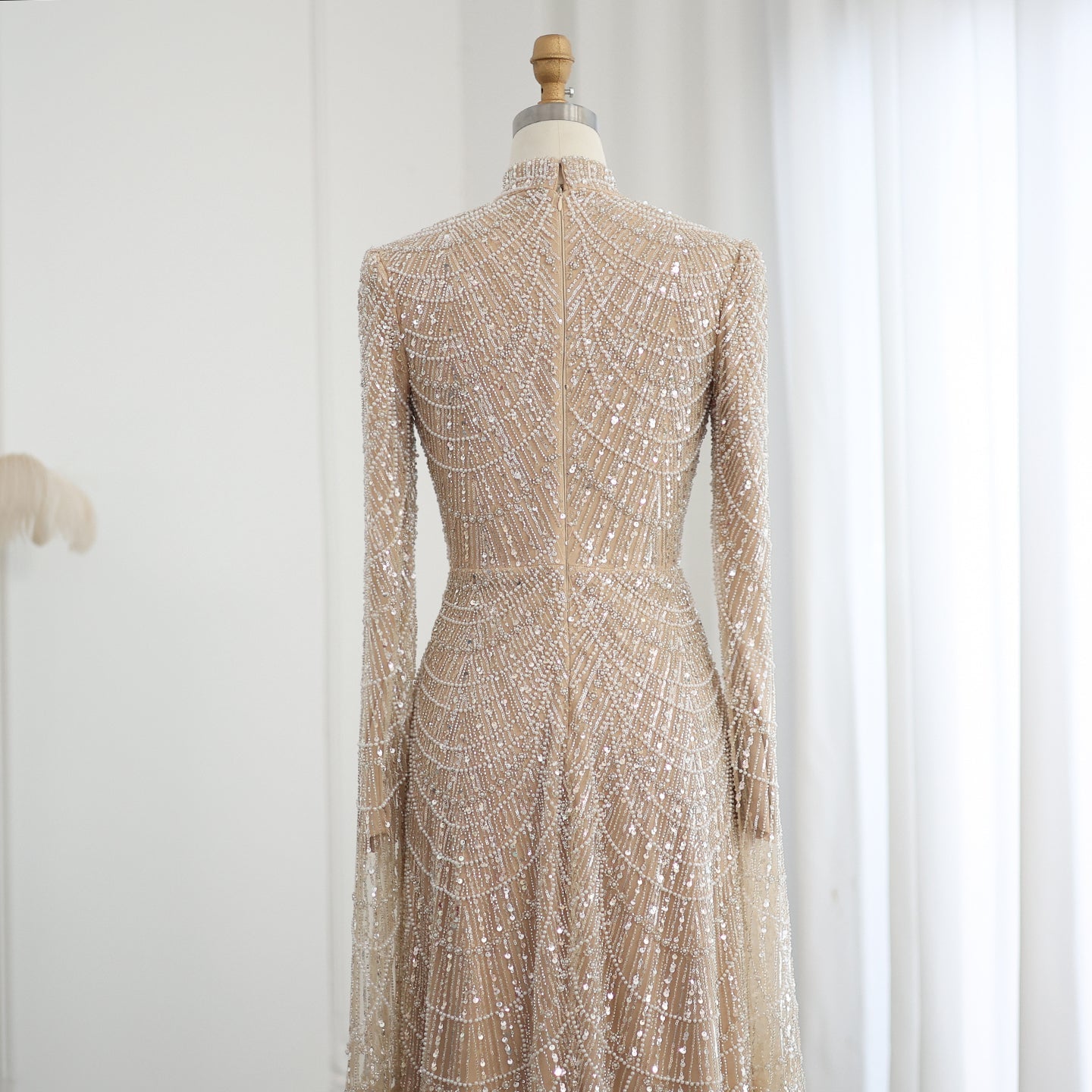 Luxury Sage Green Evening Dress with Cape Sleeves SS630