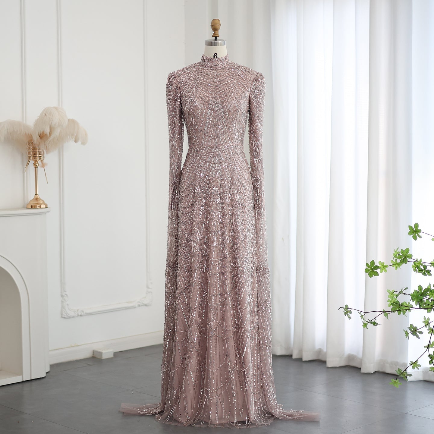 Luxury Sage Green Evening Dress with Cape Sleeves SS630  Pink / US 20