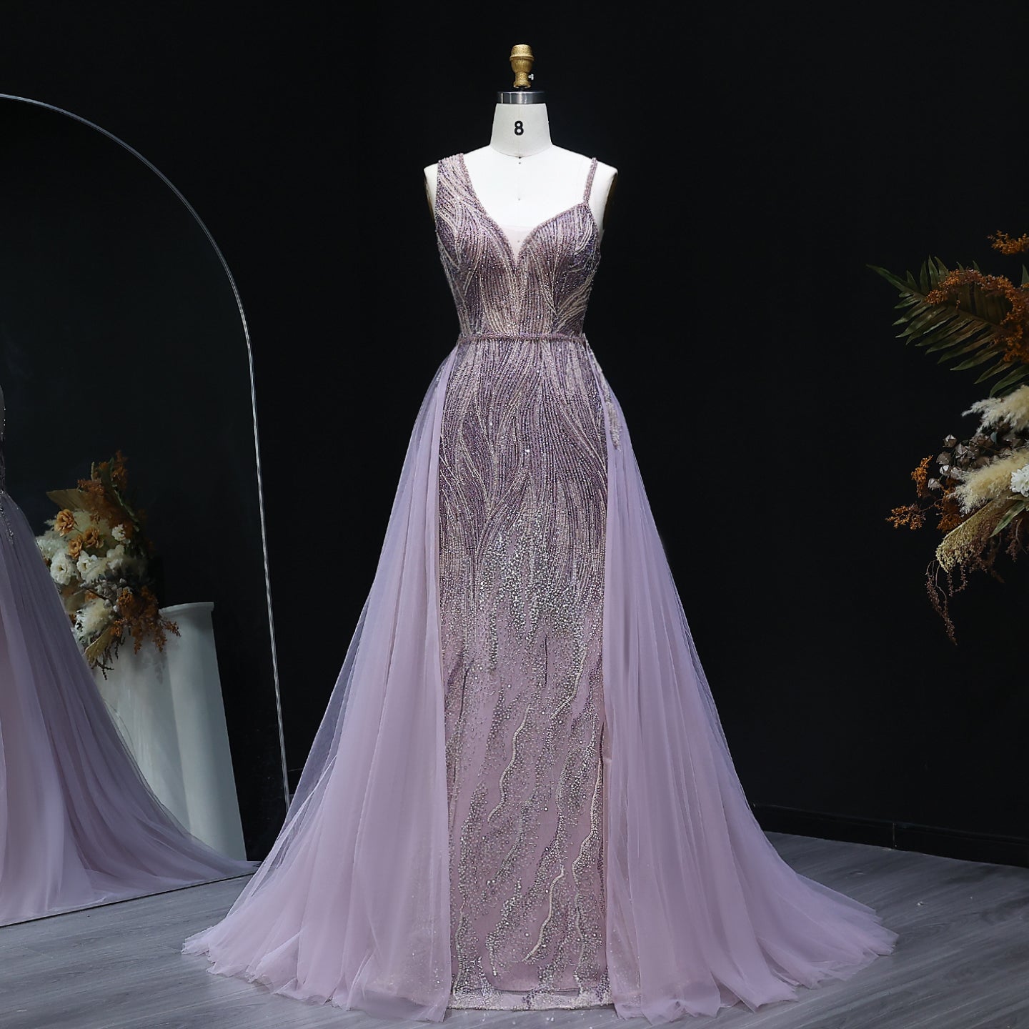 Luxury Dusty Pink Evening Dresses with Overskirt SS052  Pink / US 20