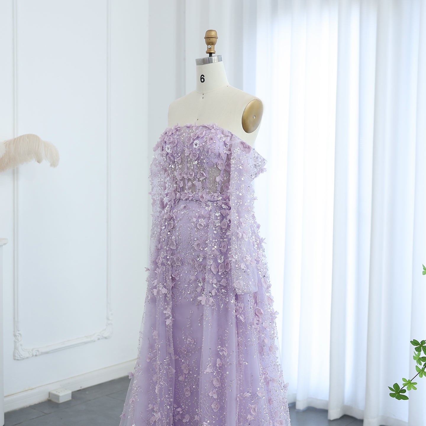 Elegant 3D Flowers Pink Evening Dress with Overskirt SS352