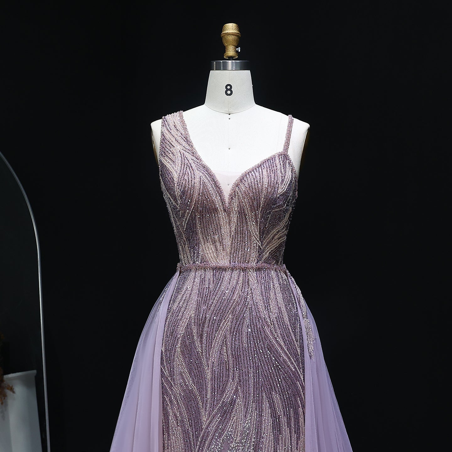 Luxury Dusty Pink Evening Dresses with Overskirt SS052