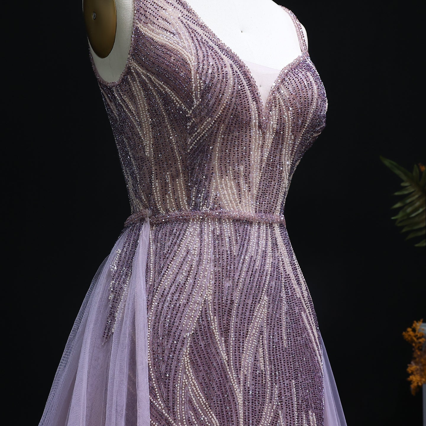 Luxury Dusty Pink Evening Dresses with Overskirt SS052