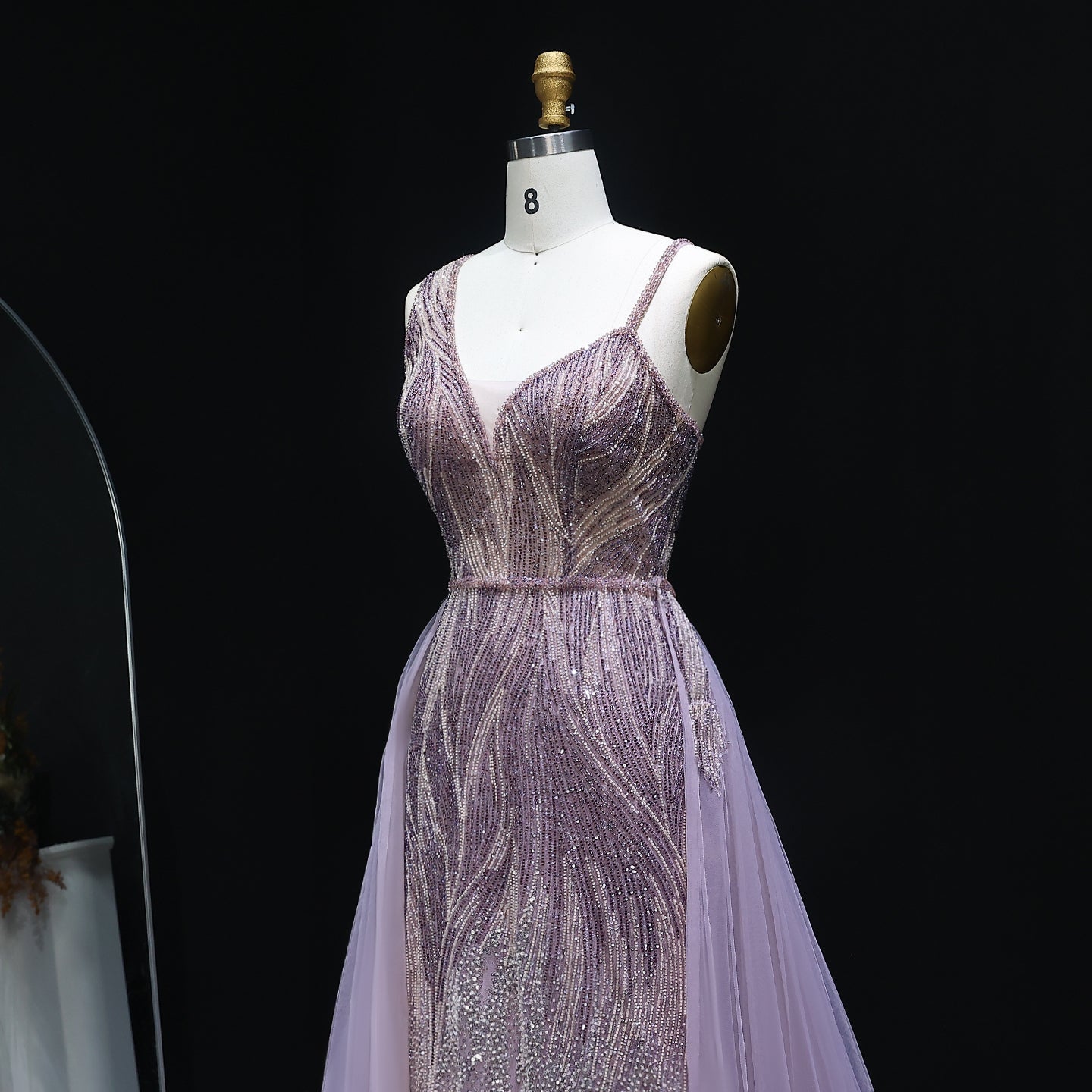 Luxury Dusty Pink Evening Dresses with Overskirt SS052