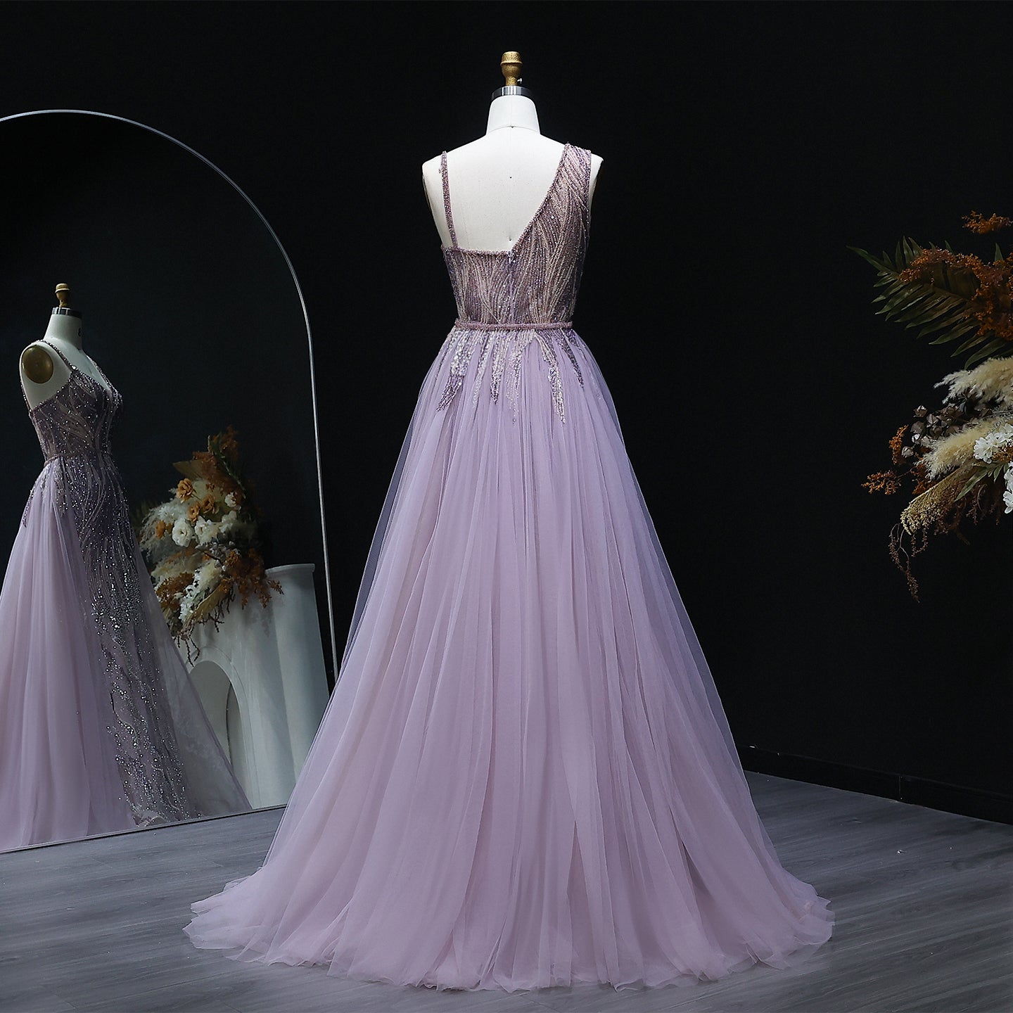 Luxury Dusty Pink Evening Dresses with Overskirt SS052
