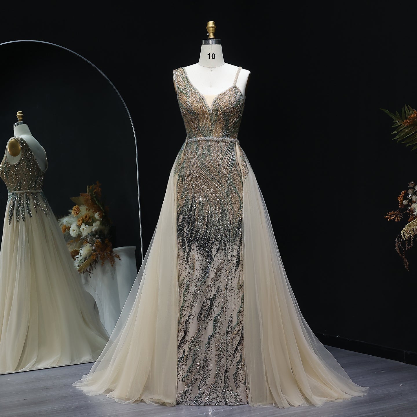 Luxury Dusty Pink Evening Dresses with Overskirt SS052  Champagne / US 20