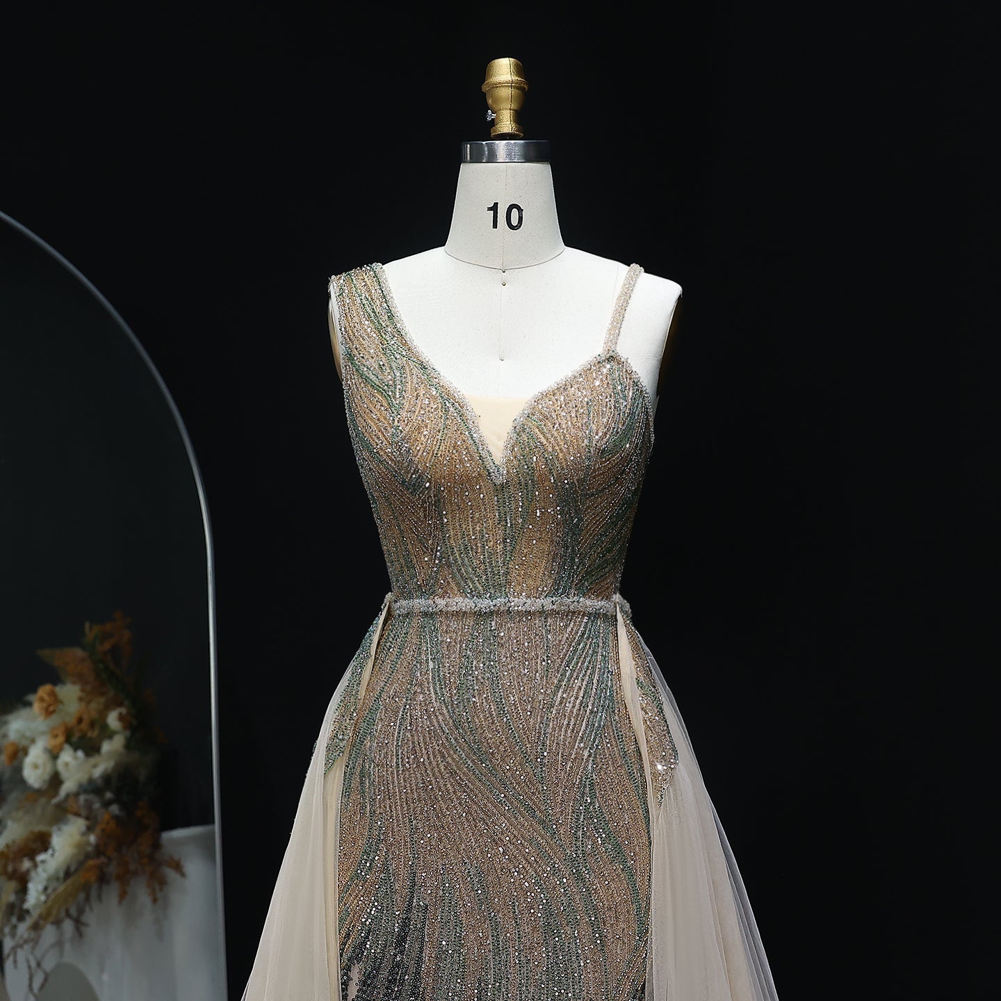 Luxury Dusty Pink Evening Dresses with Overskirt SS052