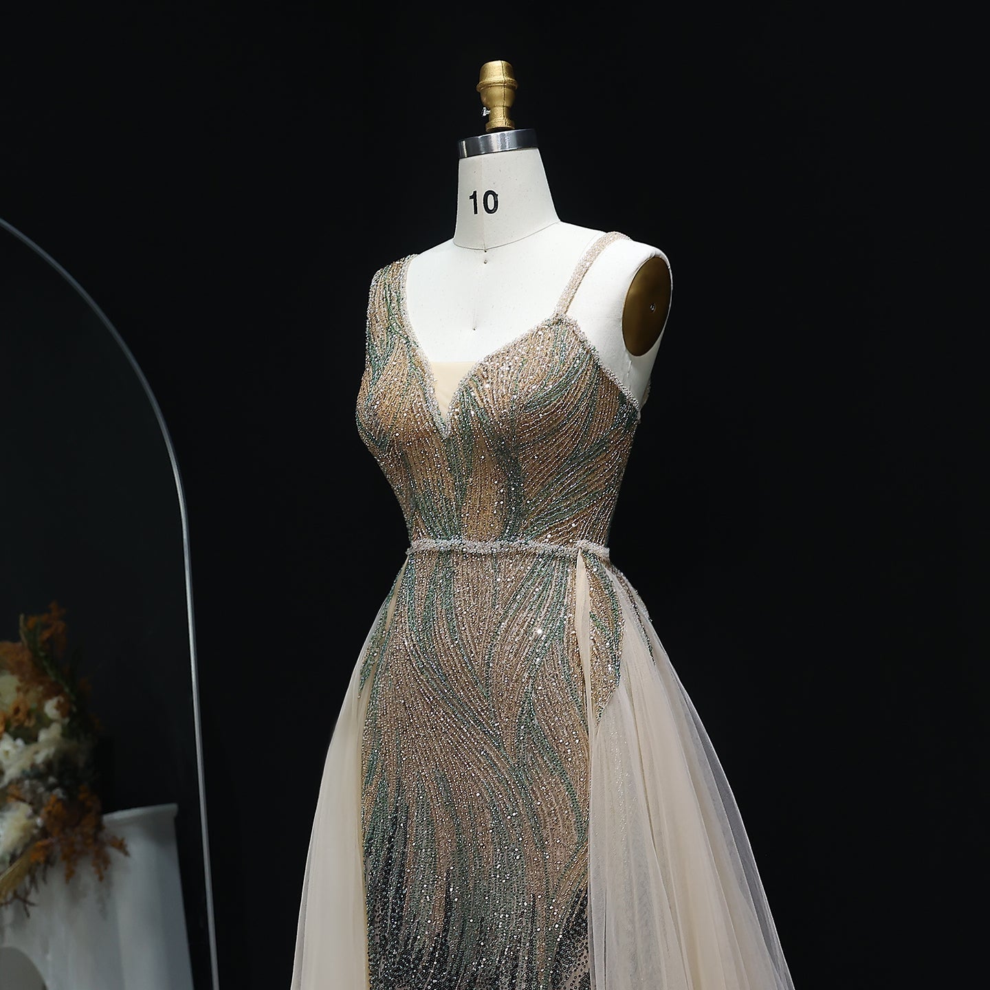 Luxury Dusty Pink Evening Dresses with Overskirt SS052