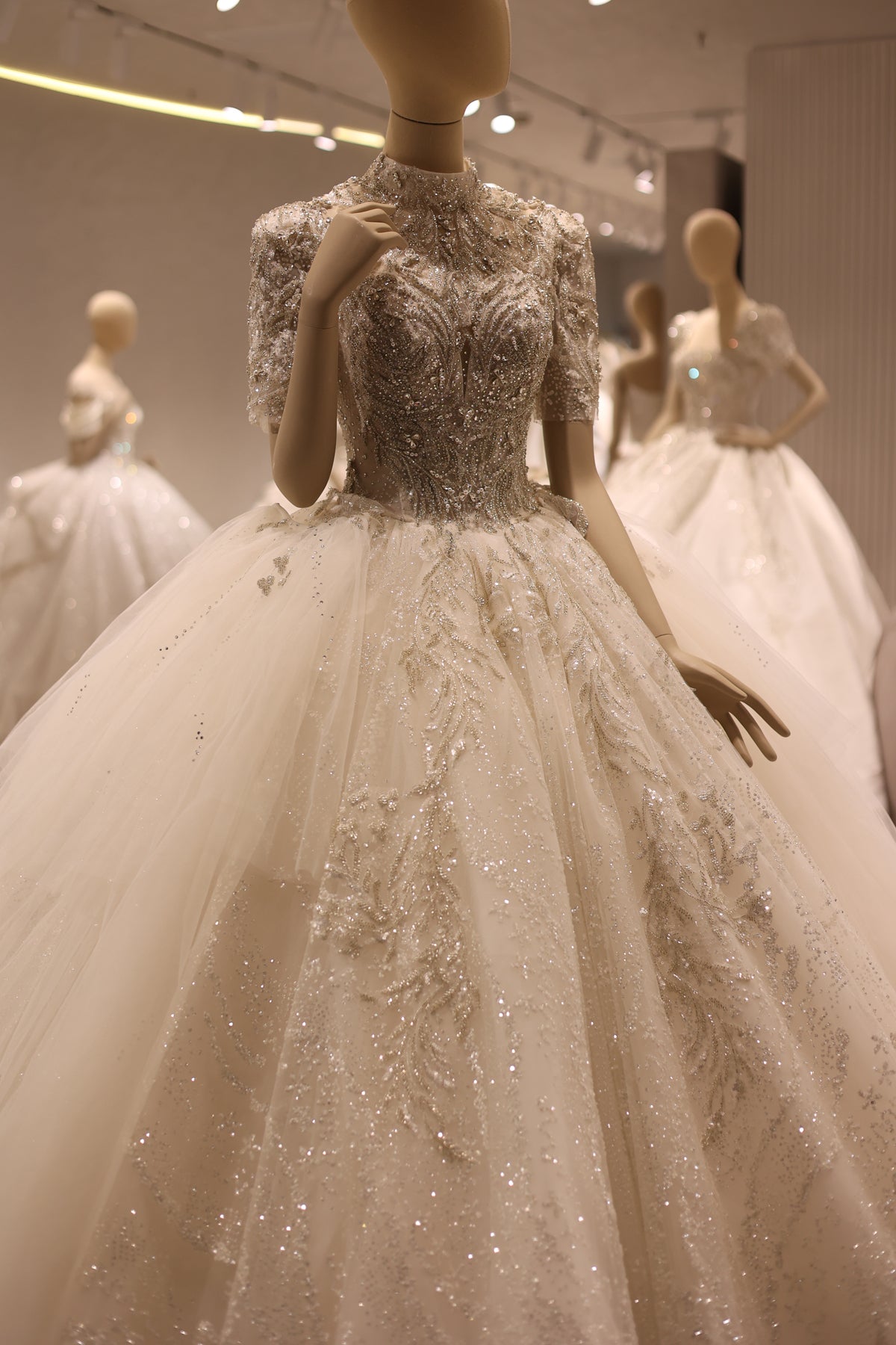 Luxury High Neck Crystal Ball Gown Wedding Dress RS039