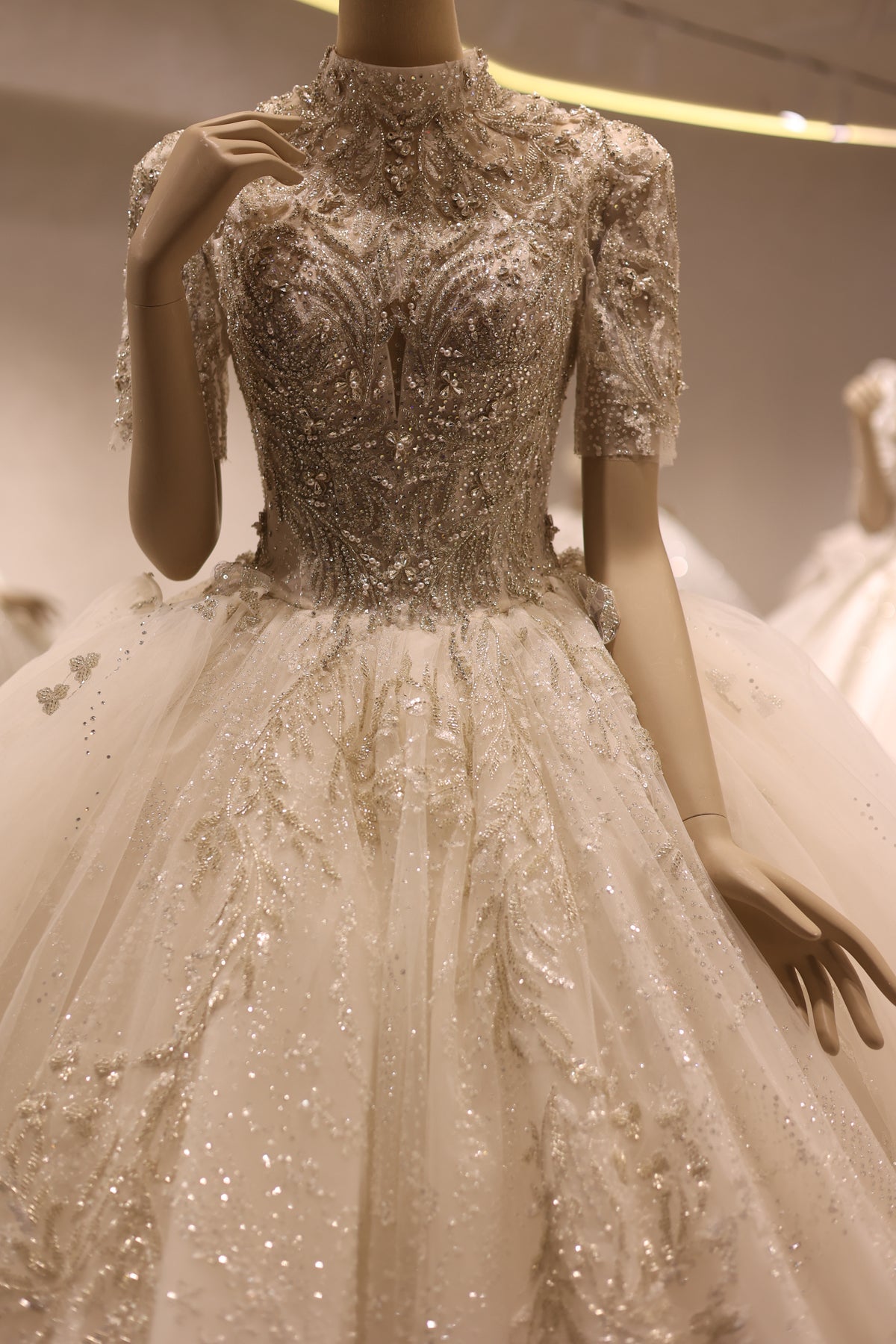 Luxury High Neck Crystal Ball Gown Wedding Dress RS039