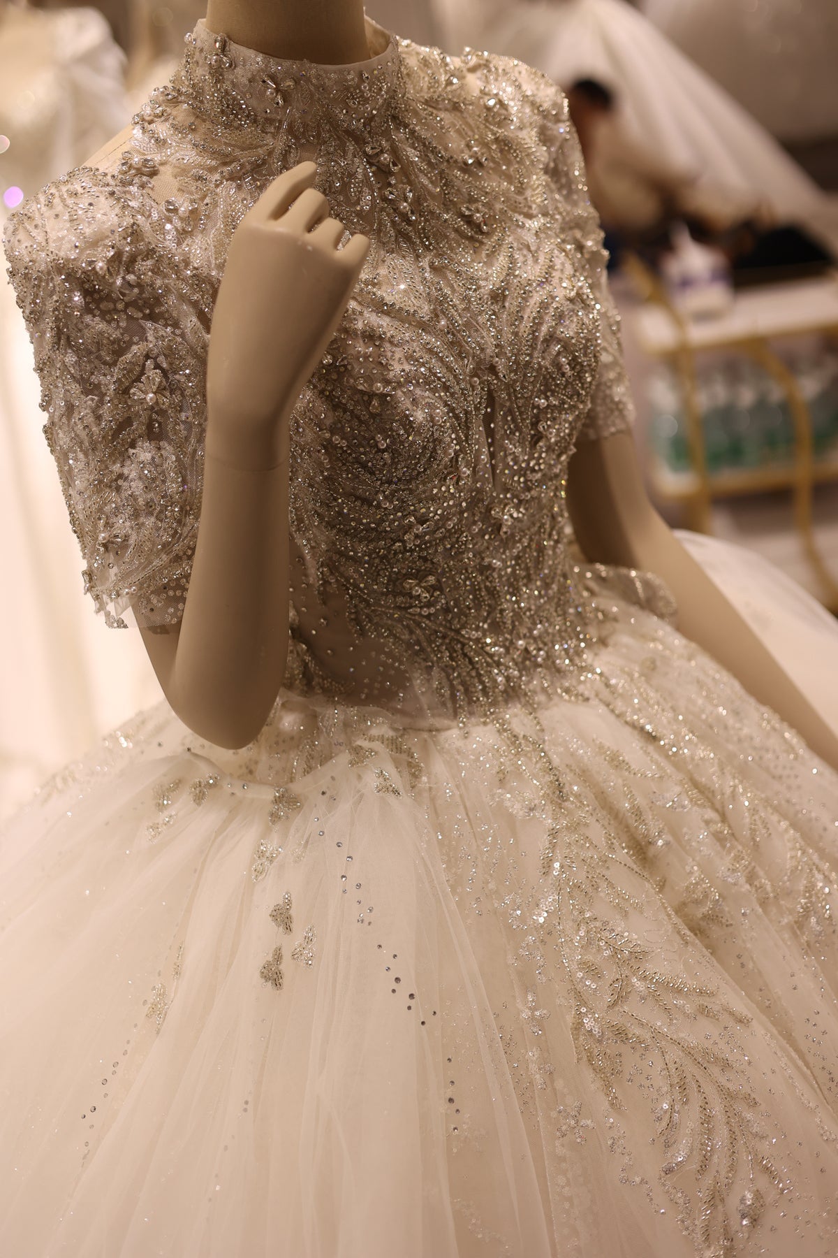 Luxury High Neck Crystal Ball Gown Wedding Dress RS039