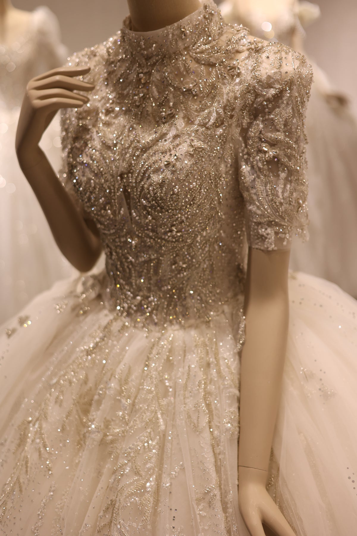 Luxury High Neck Crystal Ball Gown Wedding Dress RS039