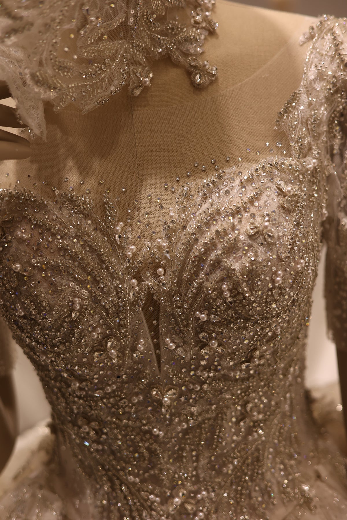 Luxury High Neck Crystal Ball Gown Wedding Dress RS039