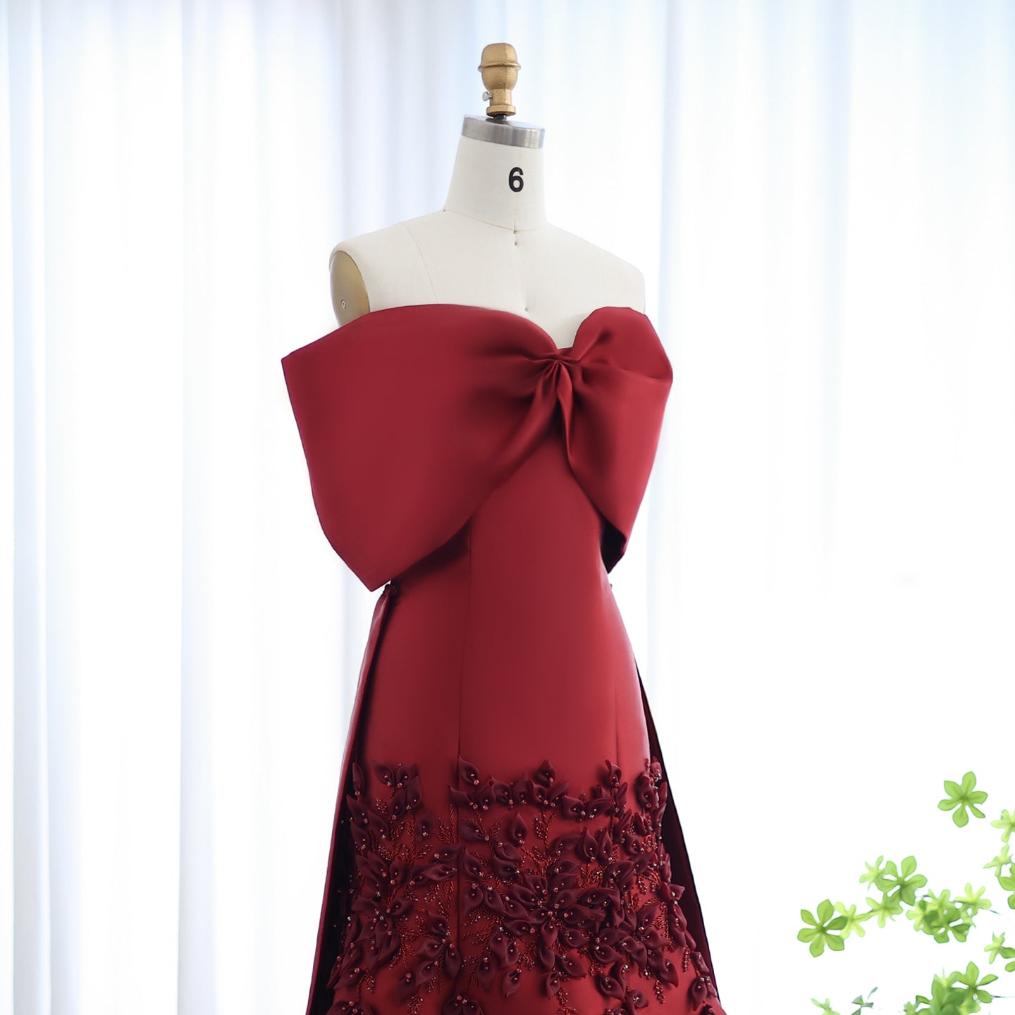 Luxury 3D Flowers Pink Off Shoulder Evening Dress SS464