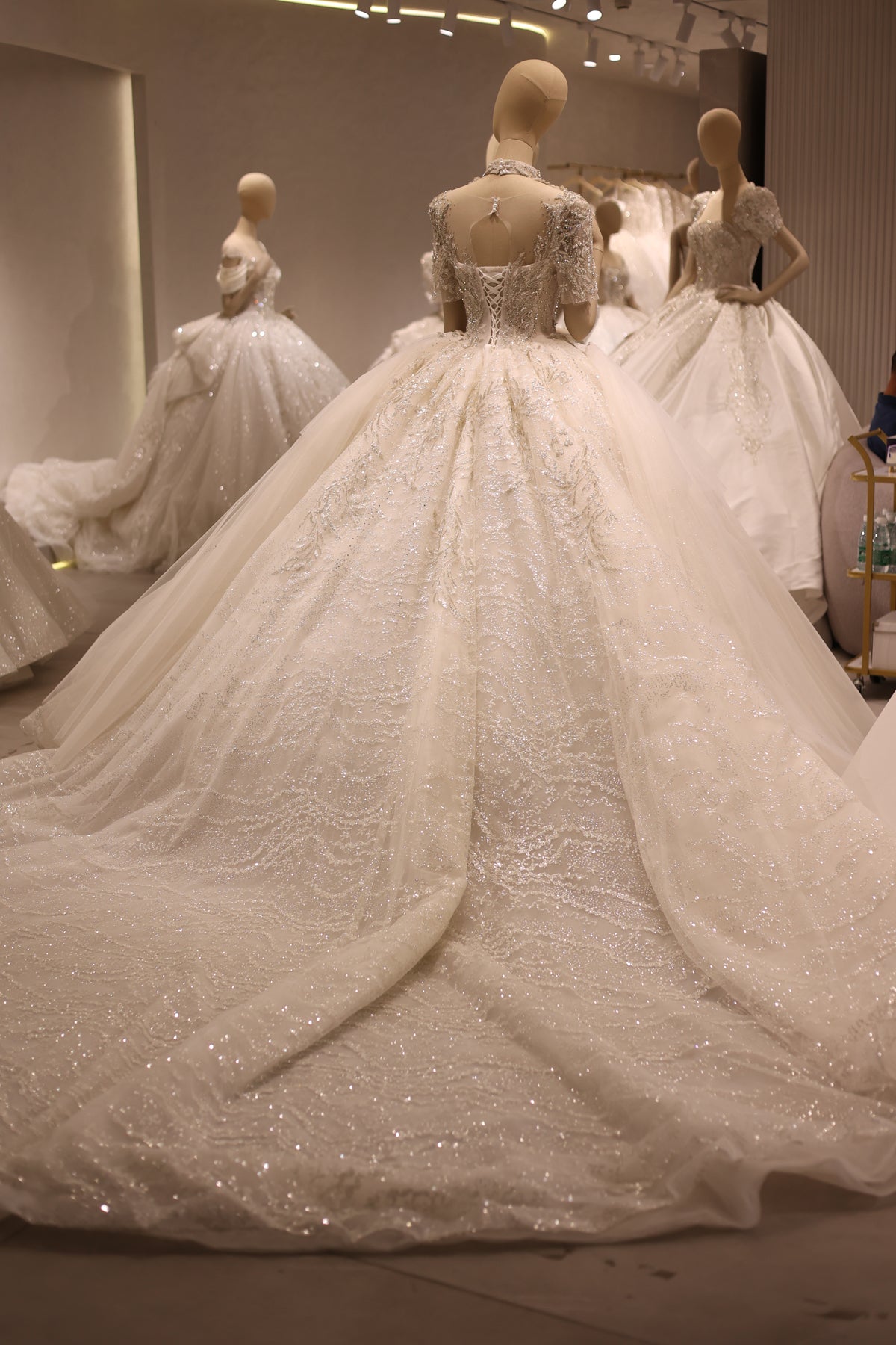 Luxury High Neck Crystal Ball Gown Wedding Dress RS039