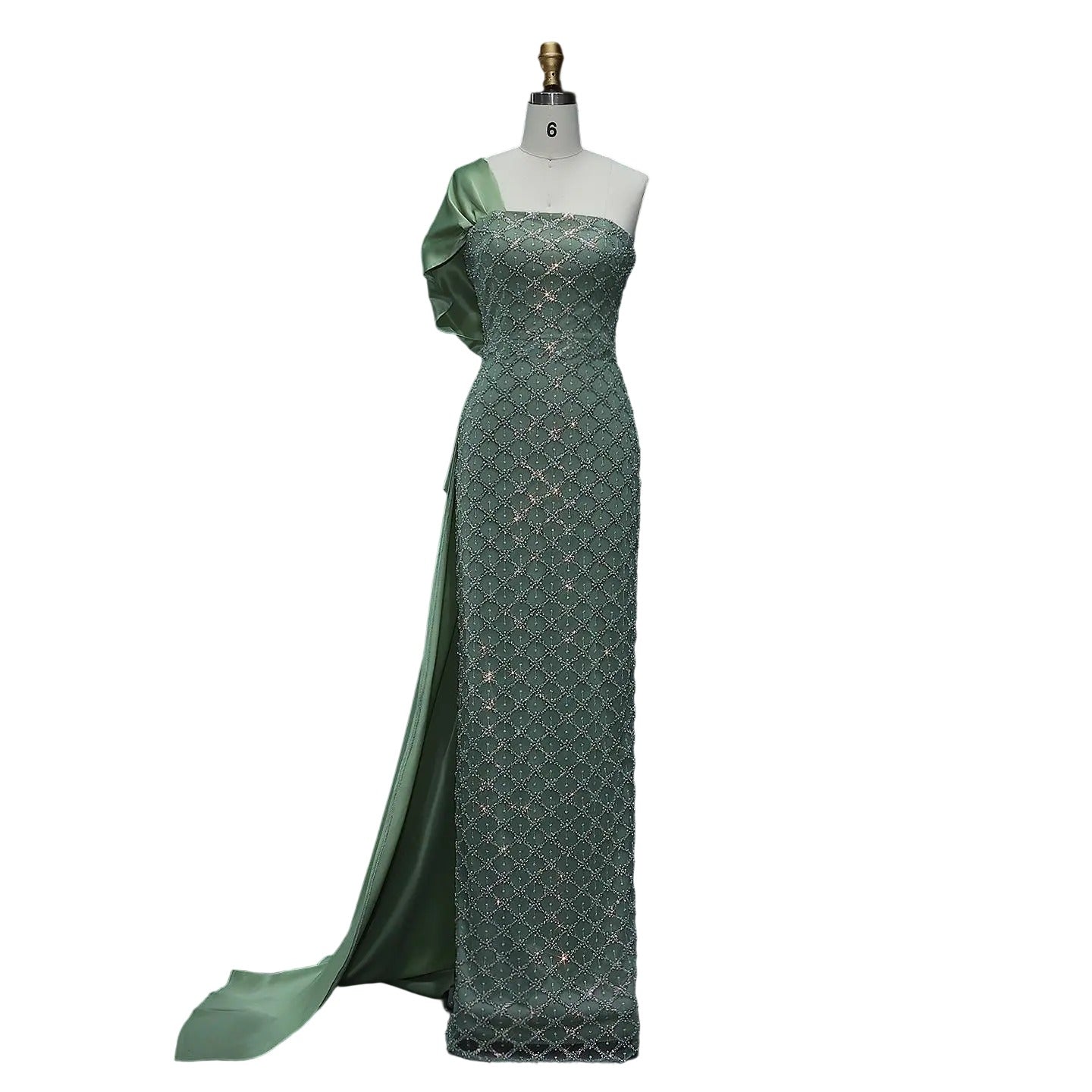 Sage Green One Shoulder Sheath Arabic Evening Dress SF047