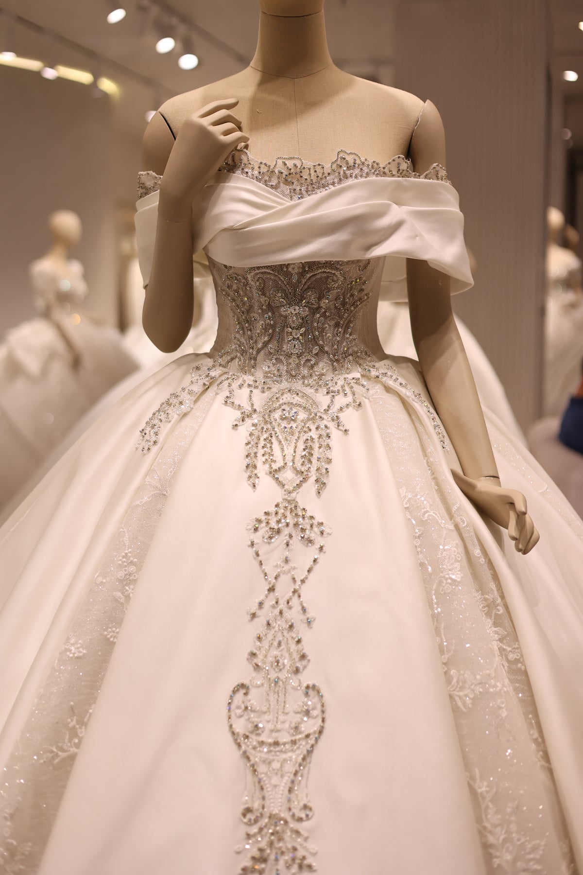 Glamorous Off-Shoulder White Ball Gown Wedding Dress RS040  White / Custom Made