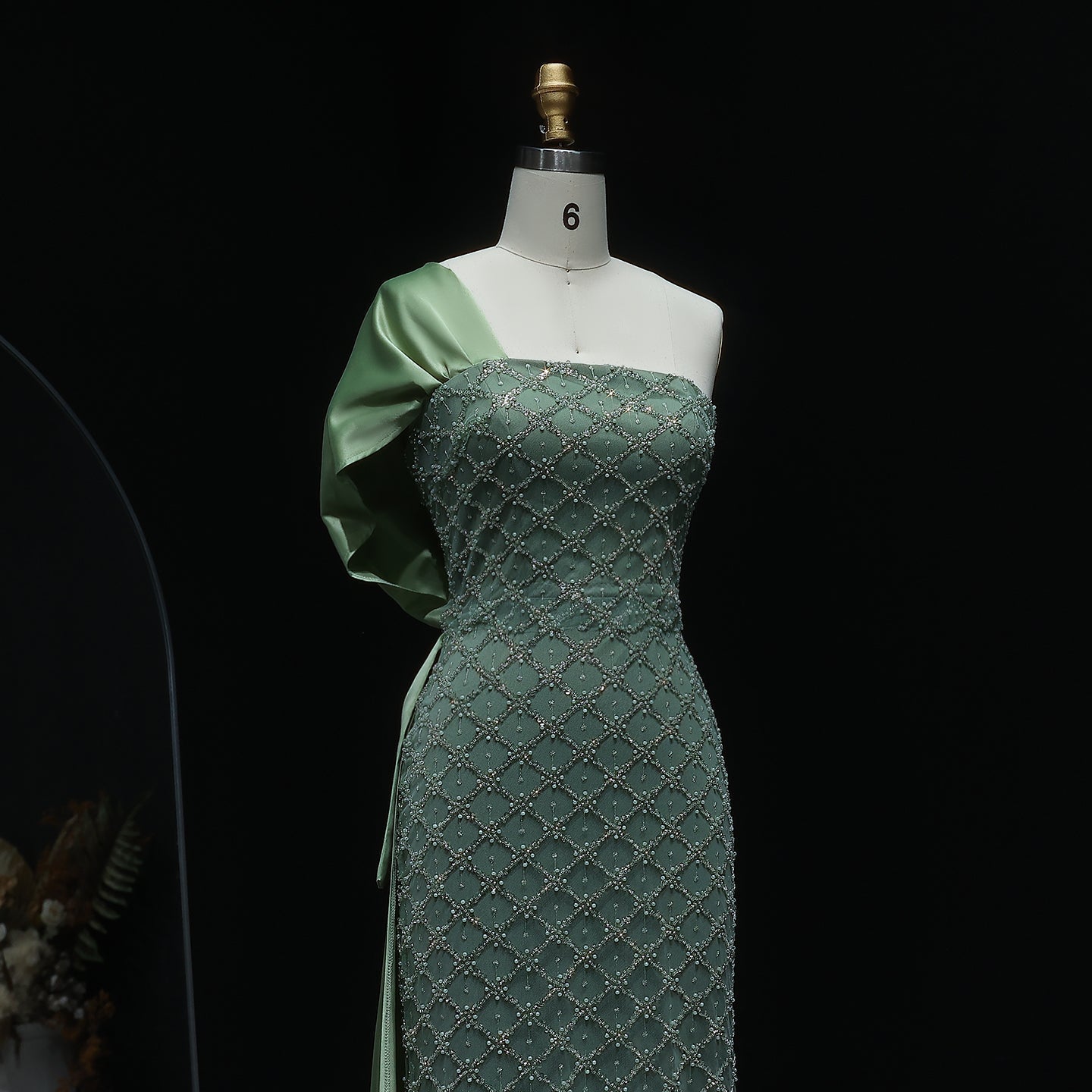 Sage Green One Shoulder Sheath Arabic Evening Dress SF047