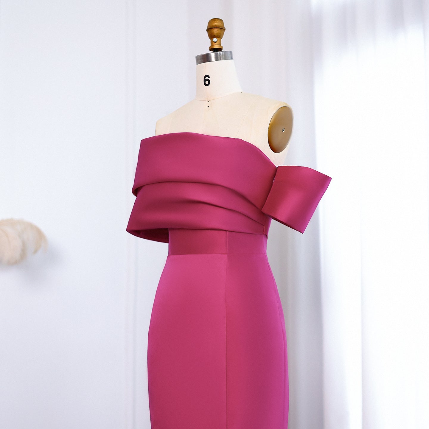 Elegant Fuchsia Off Shoulder Evening Dress SF108