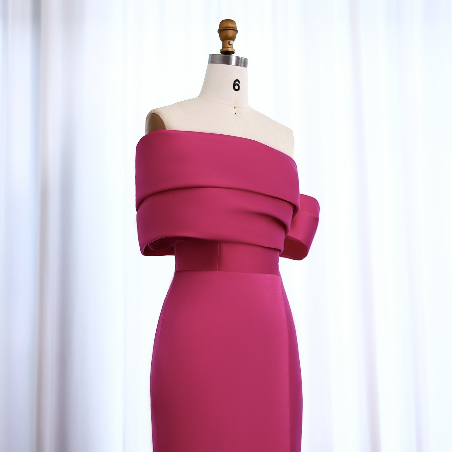 Elegant Fuchsia Off Shoulder Evening Dress SF108