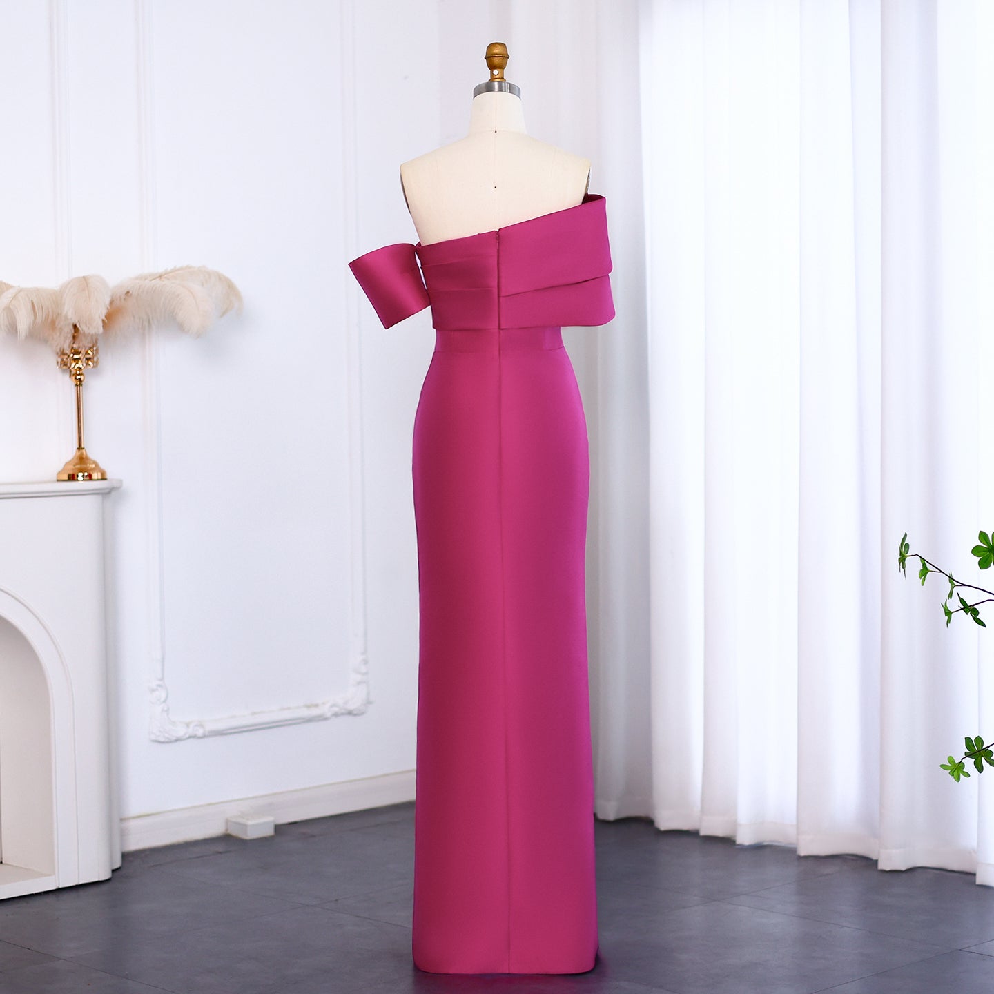 Elegant Fuchsia Off Shoulder Evening Dress SF108