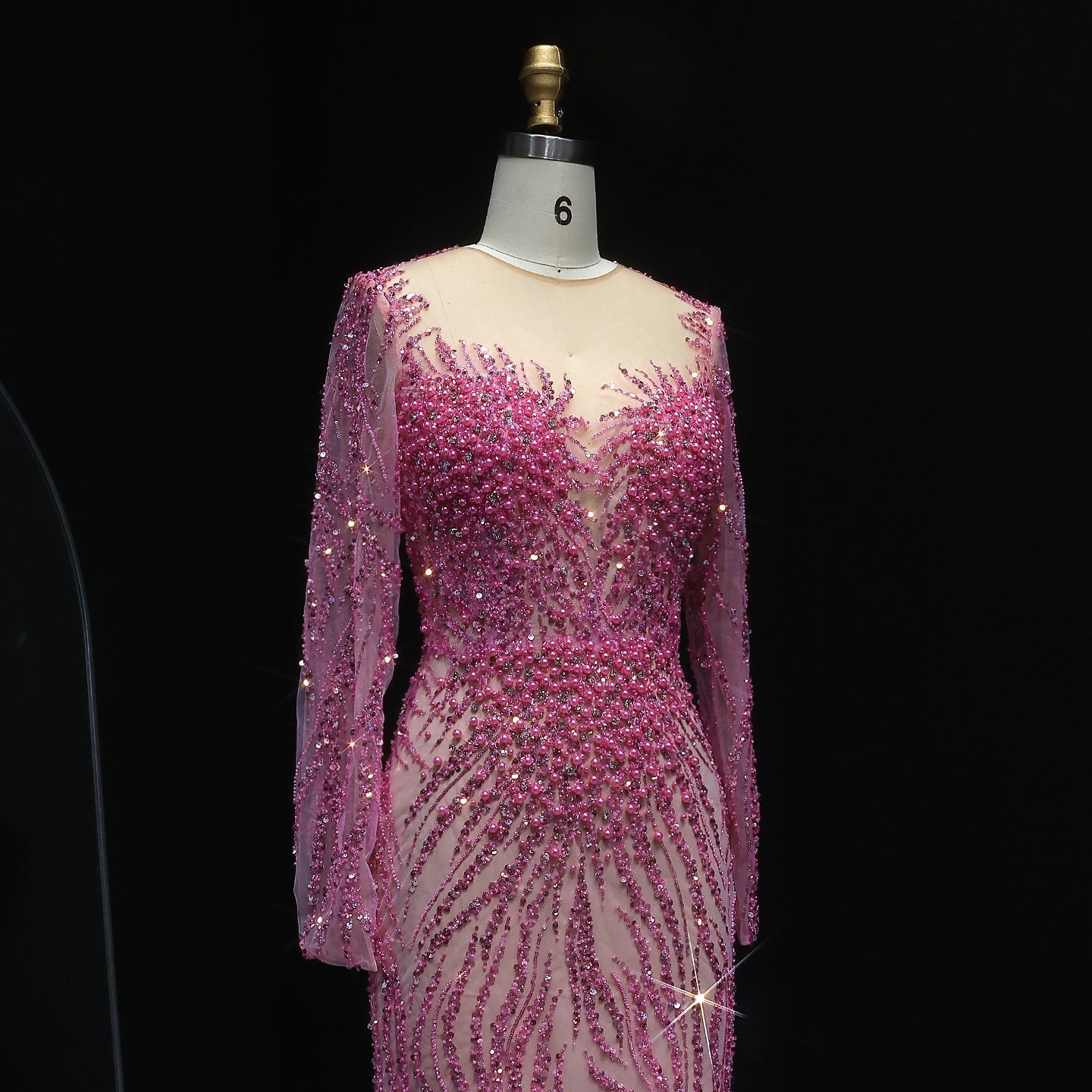 Luxury White Nude Long Sleeves Mermaid Evening Dress SS684