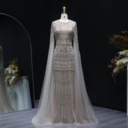 Luxury Caramel Evening Dress with Cape Sleeves SS044  Champagne / US 18