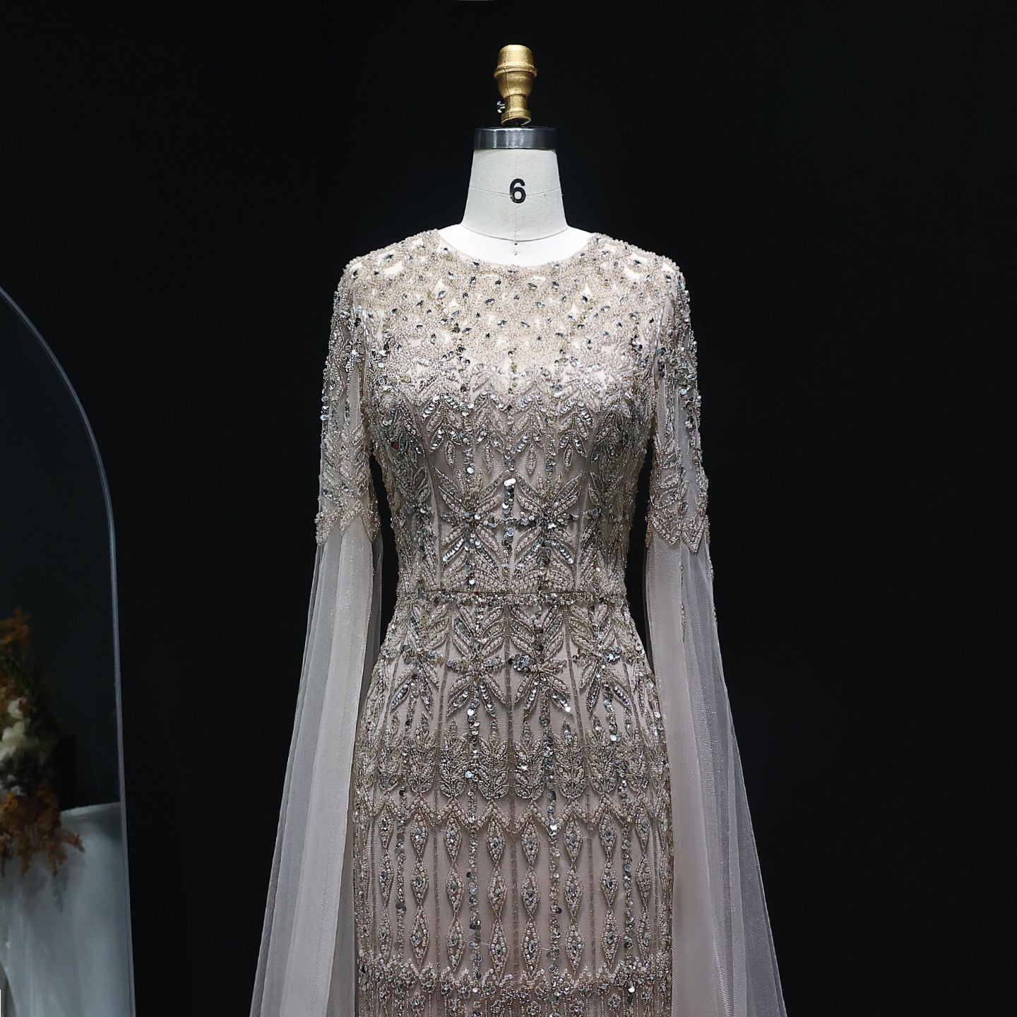 Luxury Caramel Evening Dress with Cape Sleeves SS044