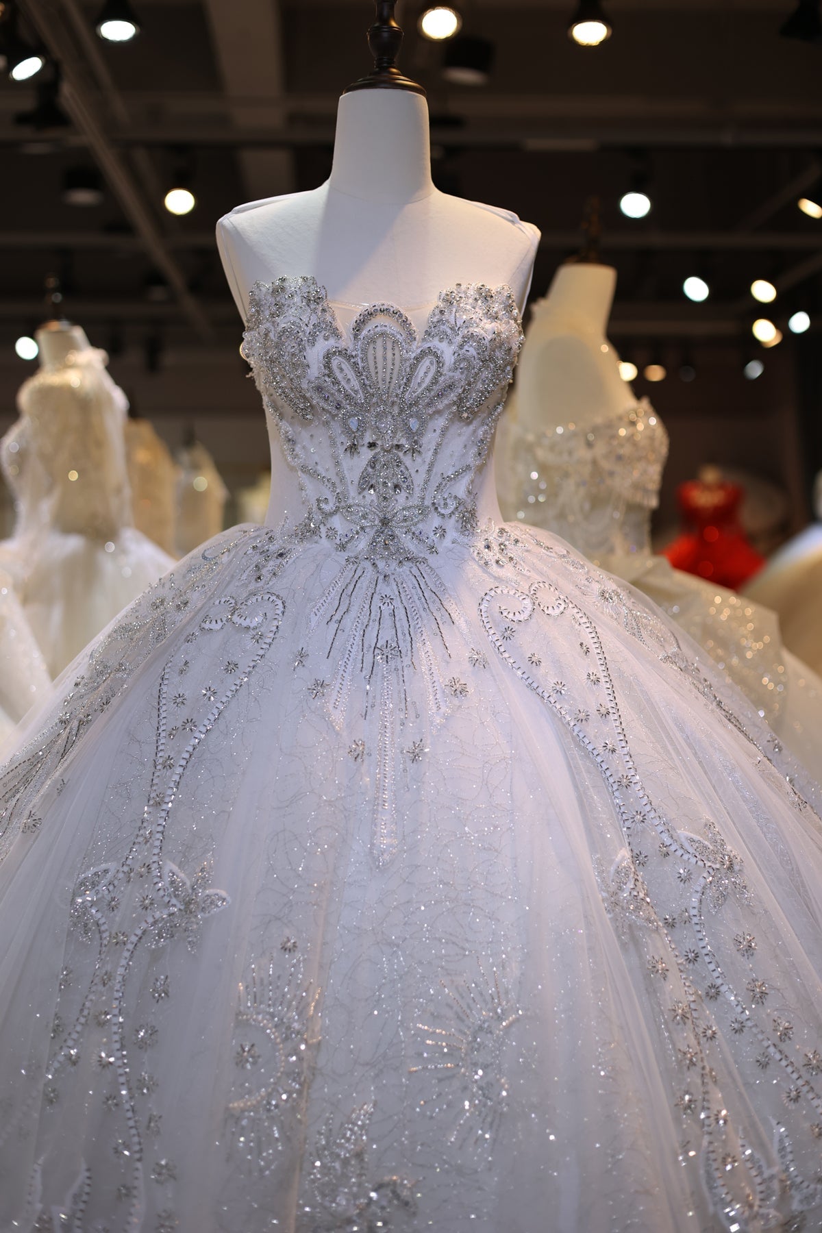 Luxury Off-White Crystal Ball Gown Wedding Dress RS033  White / Custom Made