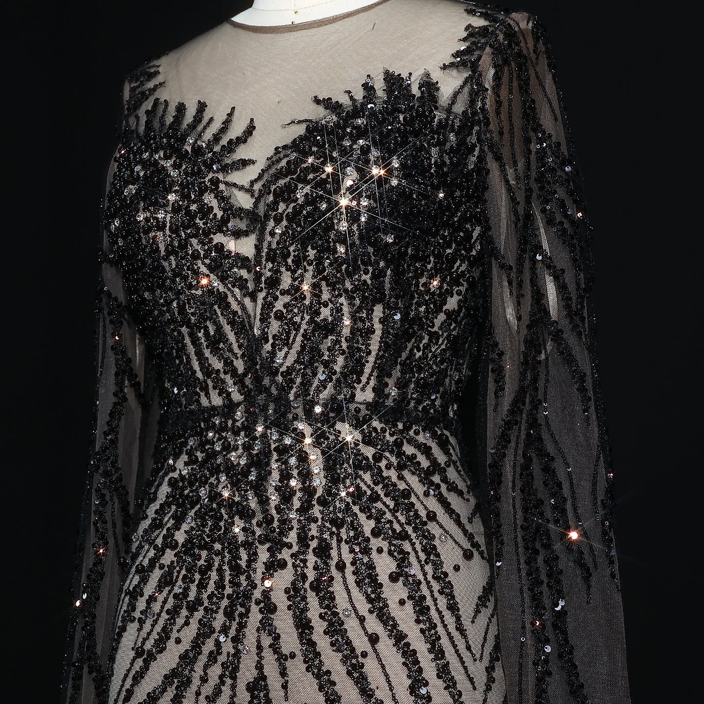 Luxury White Nude Long Sleeves Mermaid Evening Dress SS684