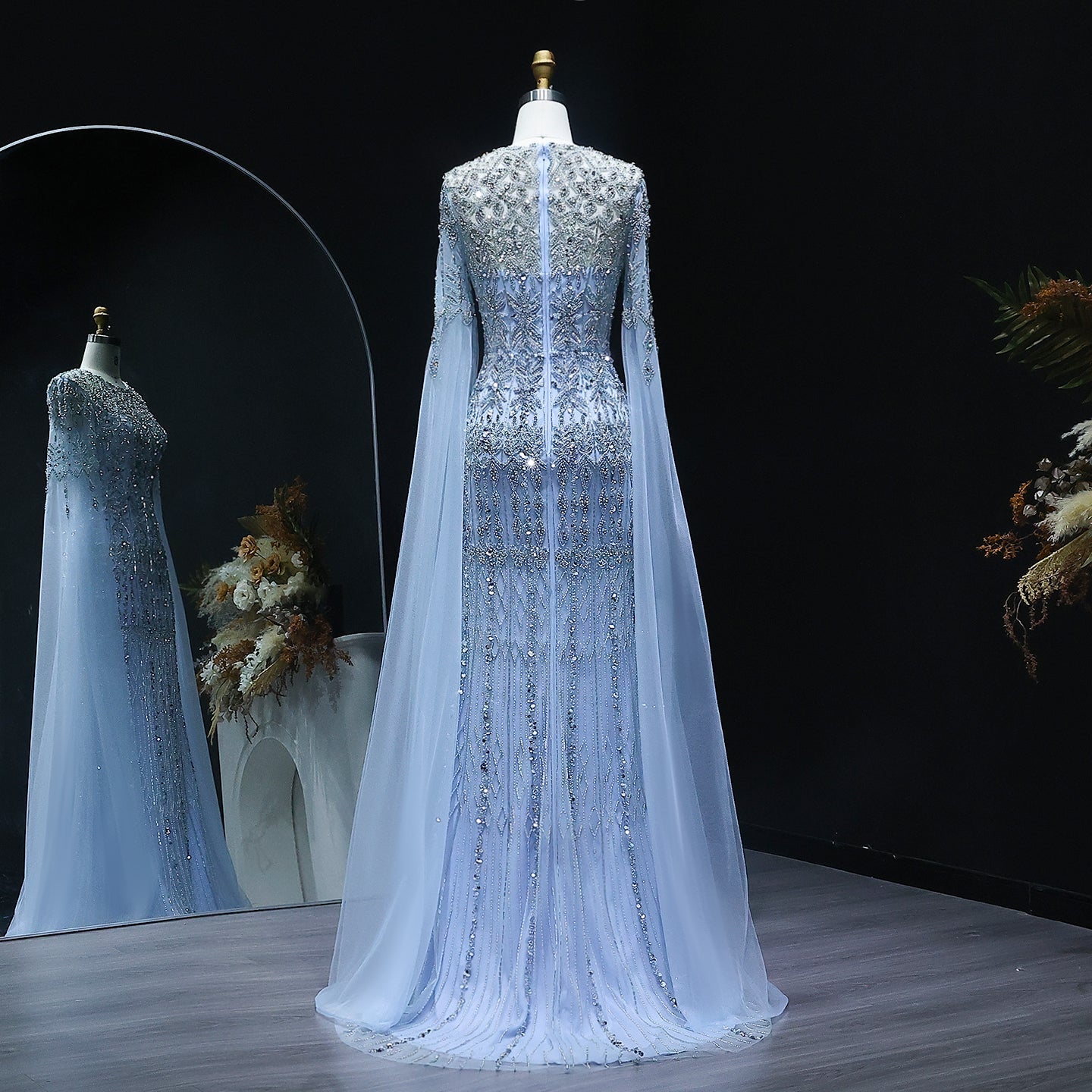 Luxury Caramel Evening Dress with Cape Sleeves SS044