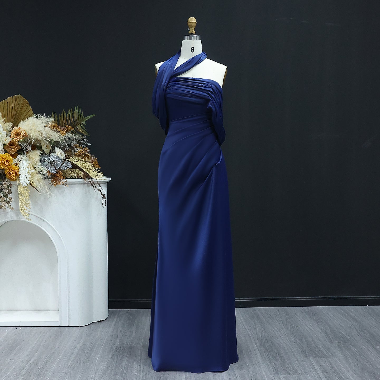 Elegant  Halter Gold Off Shoulder Evening Dress SF053  Navy Blue / V16