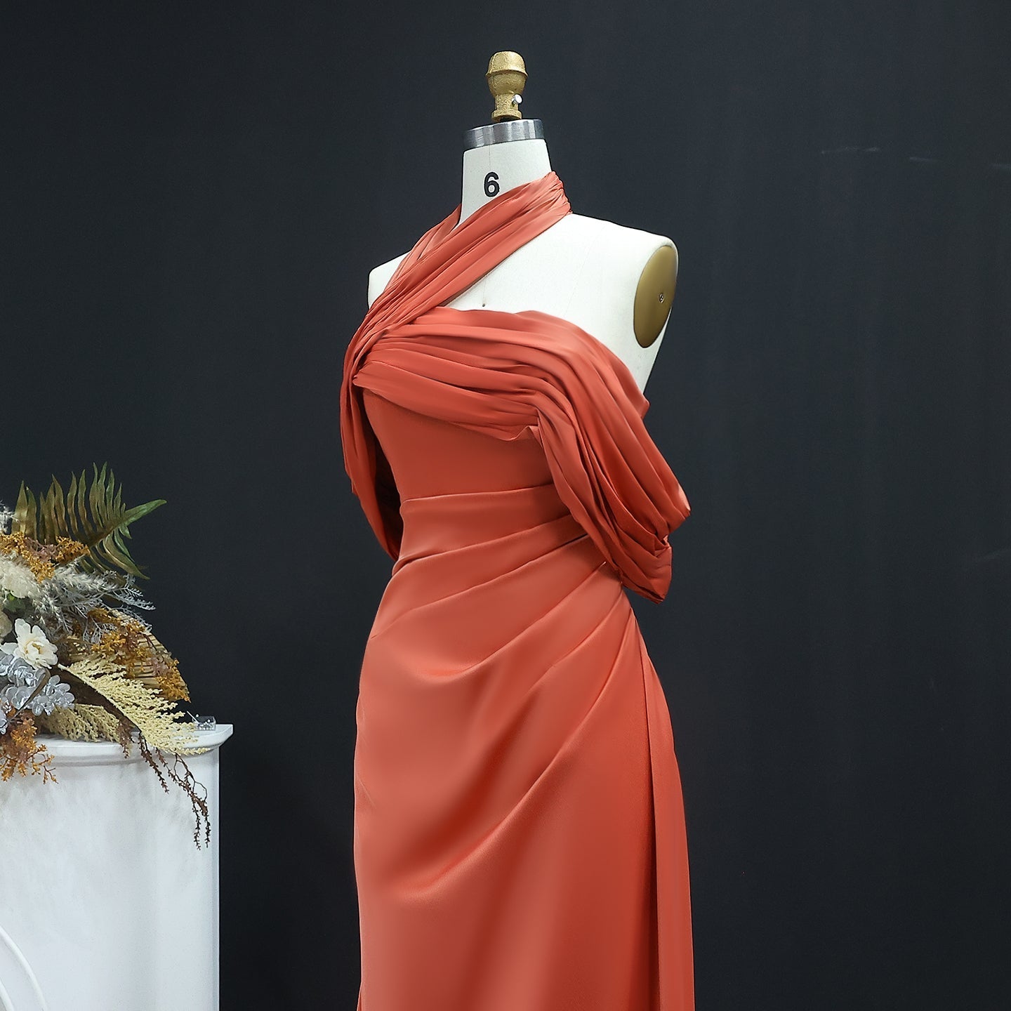 Elegant  Halter Gold Off Shoulder Evening Dress SF053