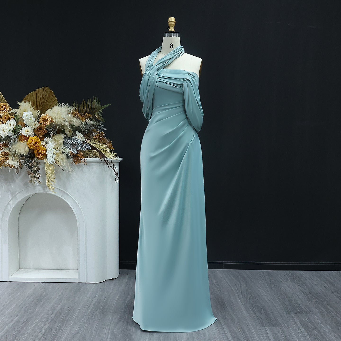 Elegant  Halter Gold Off Shoulder Evening Dress SF053  Blue / V16