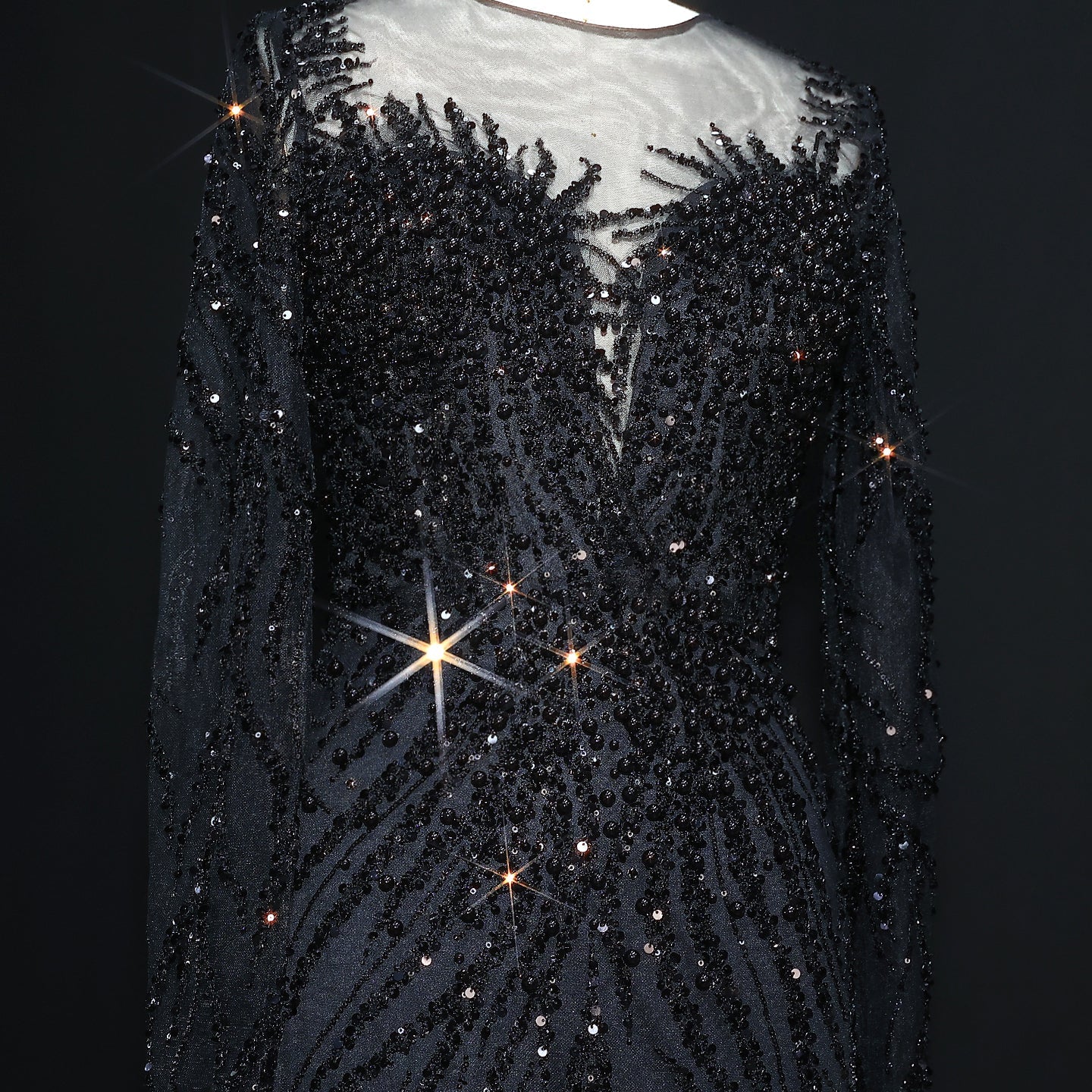 Luxury White Nude Long Sleeves Mermaid Evening Dress SS684