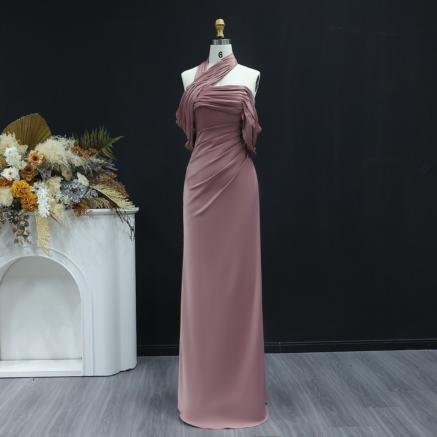 Elegant  Halter Gold Off Shoulder Evening Dress SF053  Dark Pink / V16